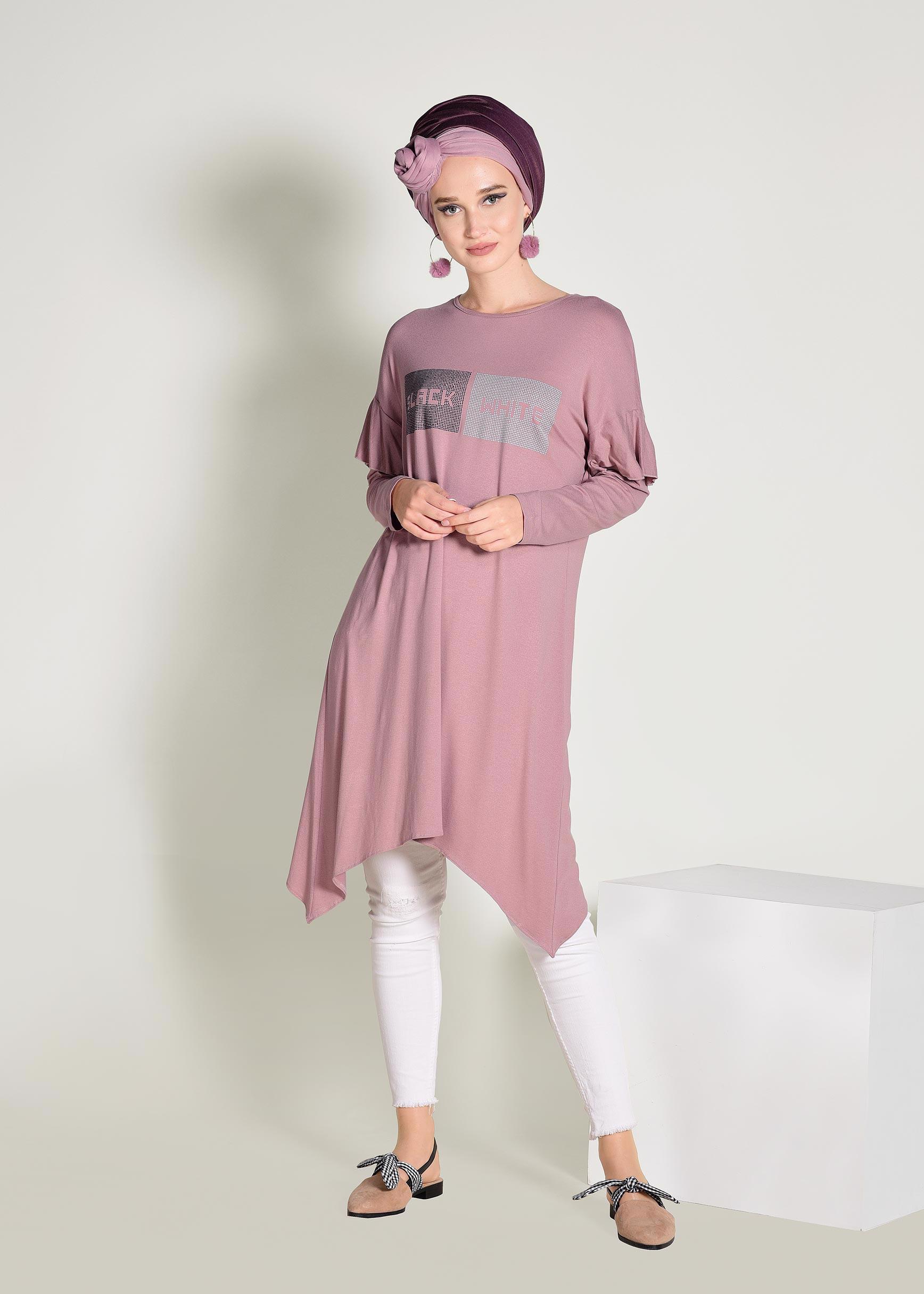 Tesettür giyim PEMBE ASİMETRİK KESİM TUNİK 4362	