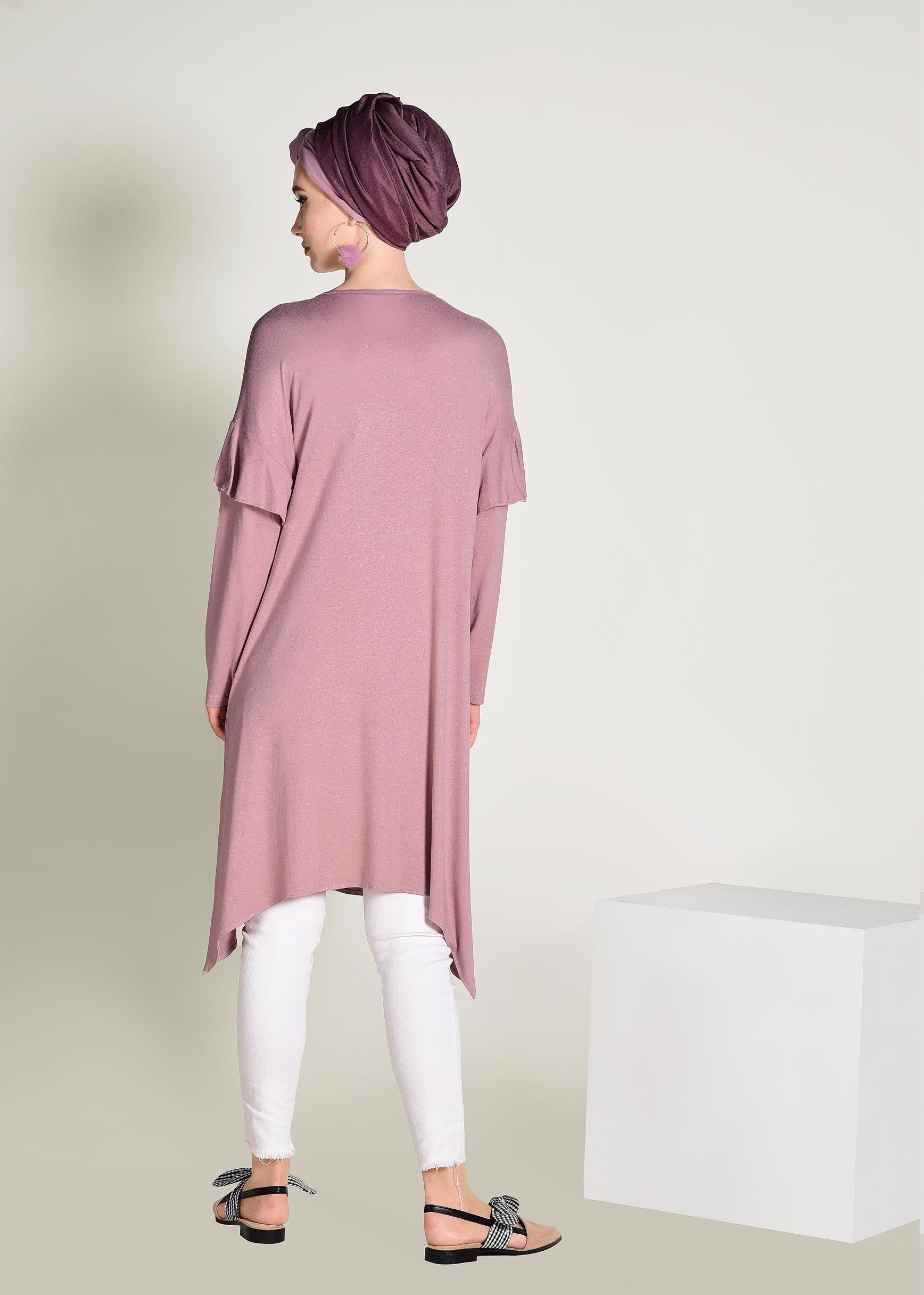 Tesettür giyim PEMBE ASİMETRİK KESİM TUNİK 4362	