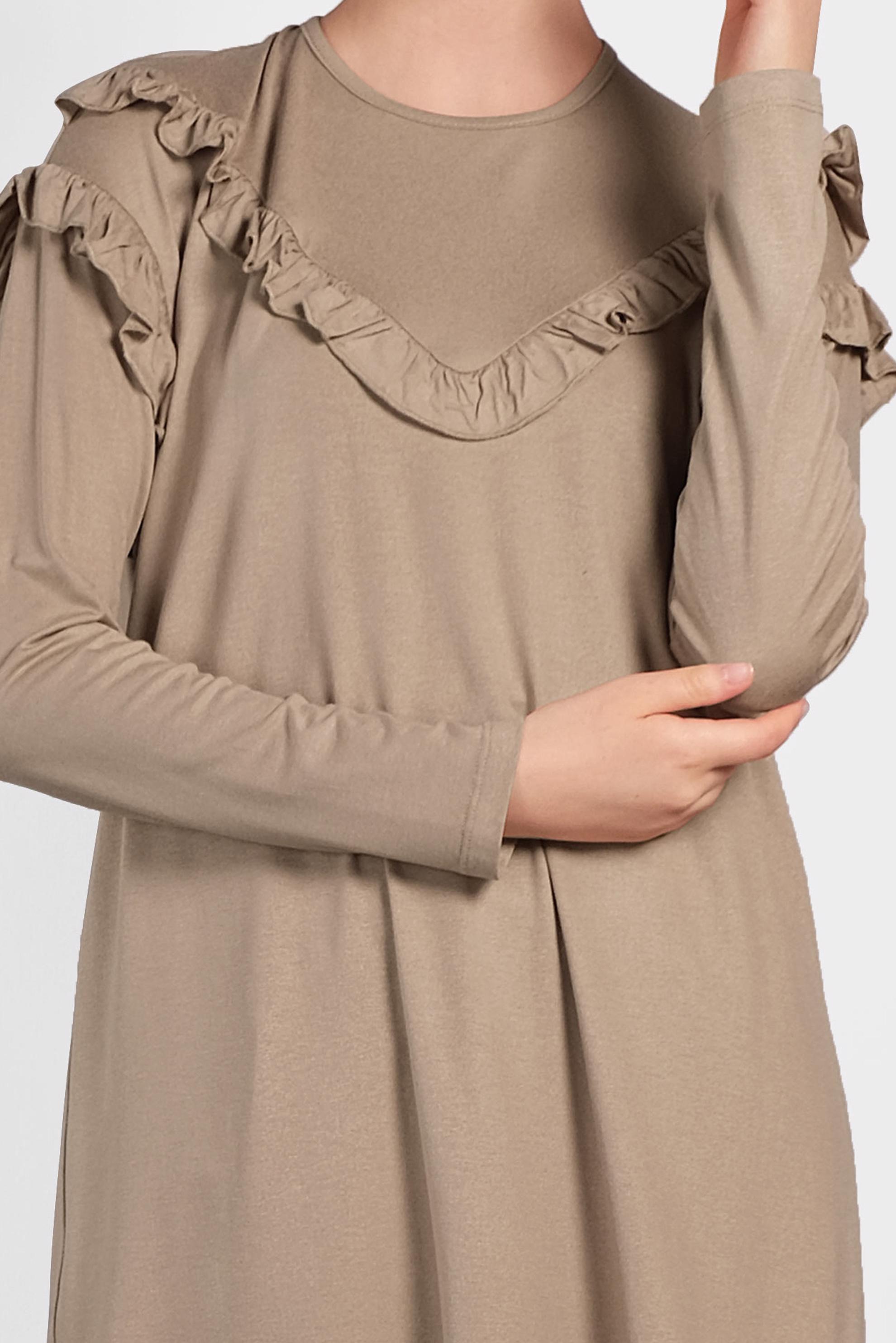 Tesettür giyim BEJ FIRFIR DETAYLI PENYE TUNİK 4363