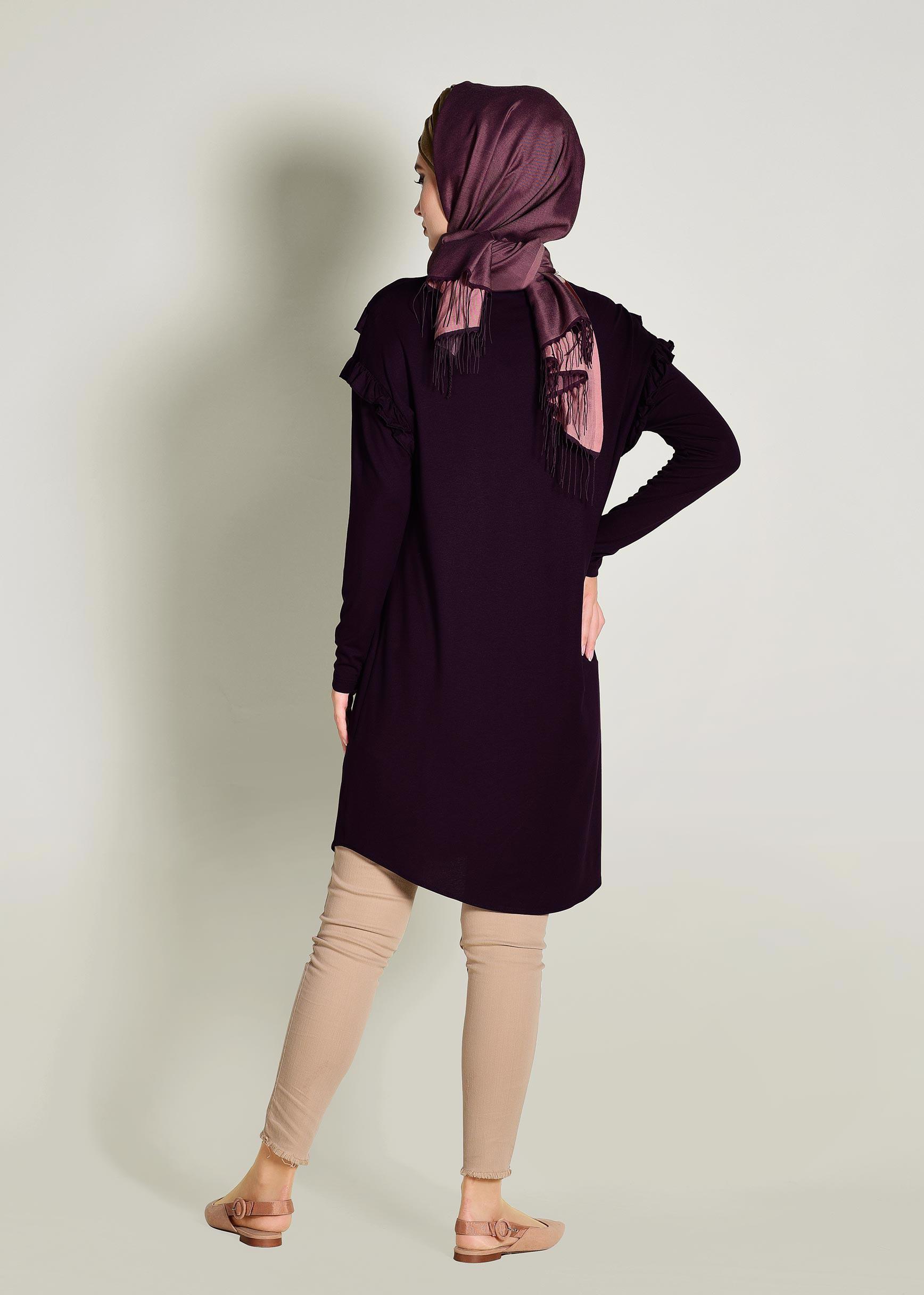 Tesettür giyim MOR FIRFIR DETAYLI PENYE TUNİK 4363