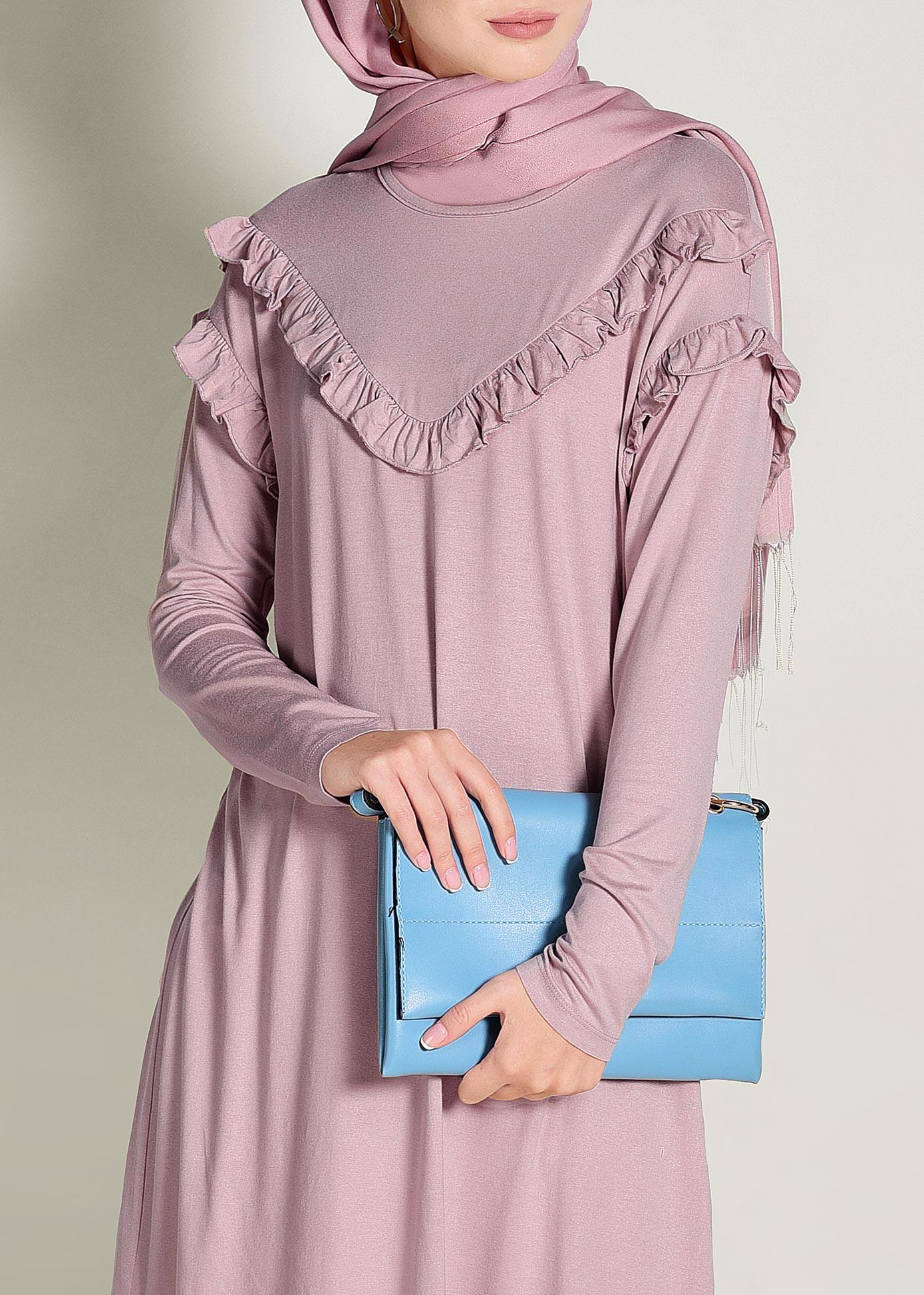 Tesettür giyim PUDRA FIRFIR DETAYLI PENYE TUNİK 4363