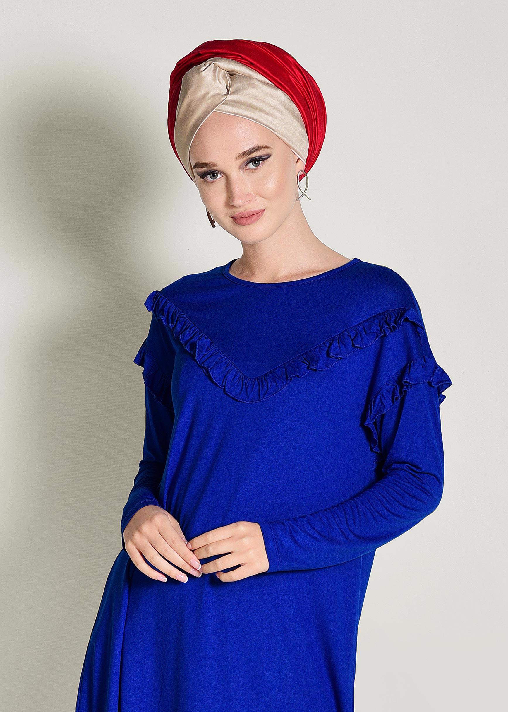 Tesettür giyim LACİVERT FIRFIR DETAYLI PENYE TUNİK 4363