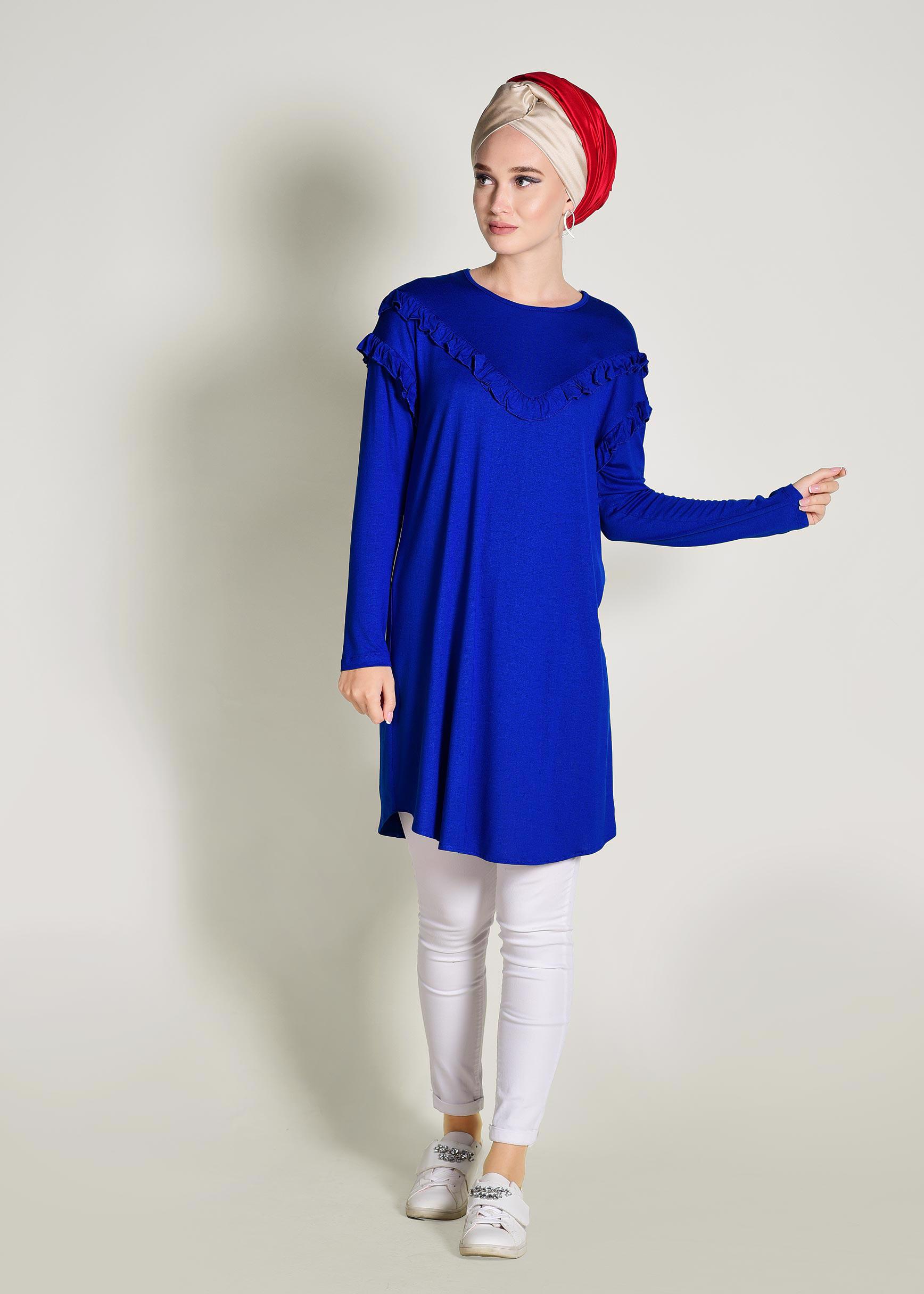 Tesettür giyim LACİVERT FIRFIR DETAYLI PENYE TUNİK 4363