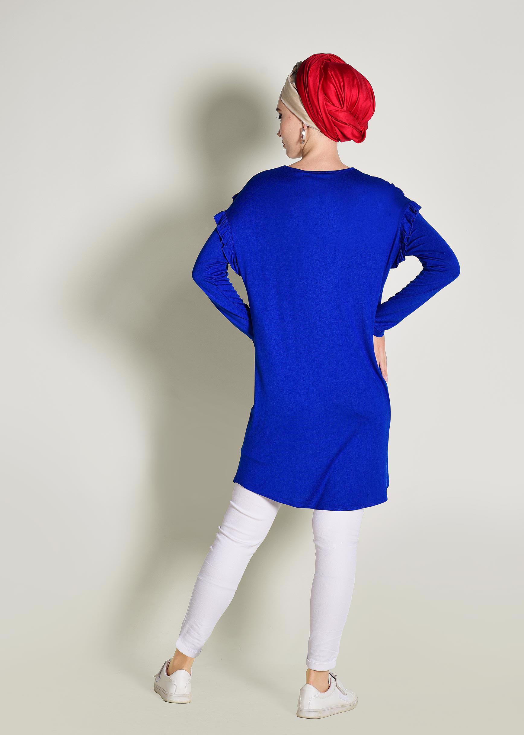 Tesettür giyim LACİVERT FIRFIR DETAYLI PENYE TUNİK 4363