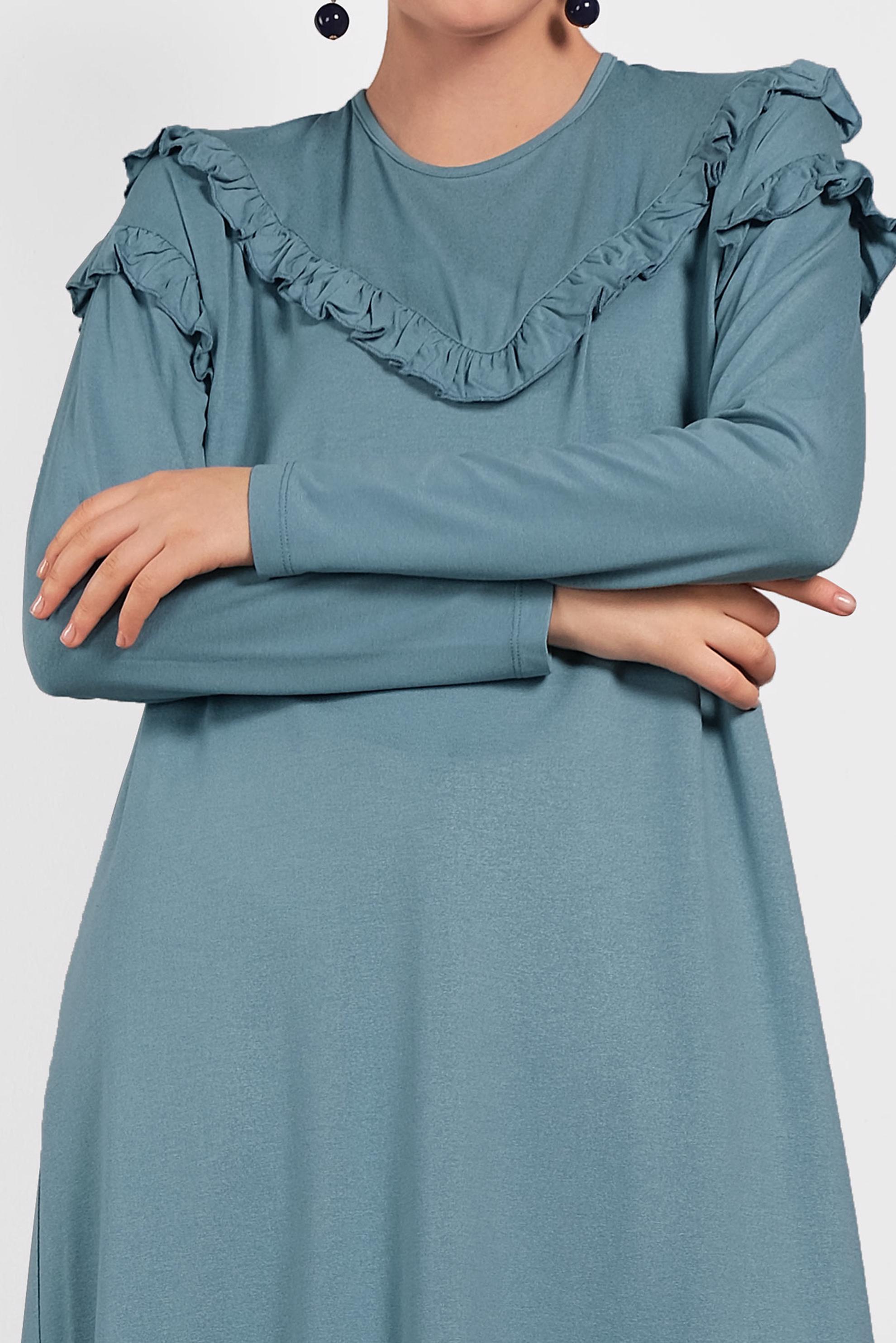 Tesettür giyim MAVİ FIRFIR DETAYLI PENYE TUNİK 4363