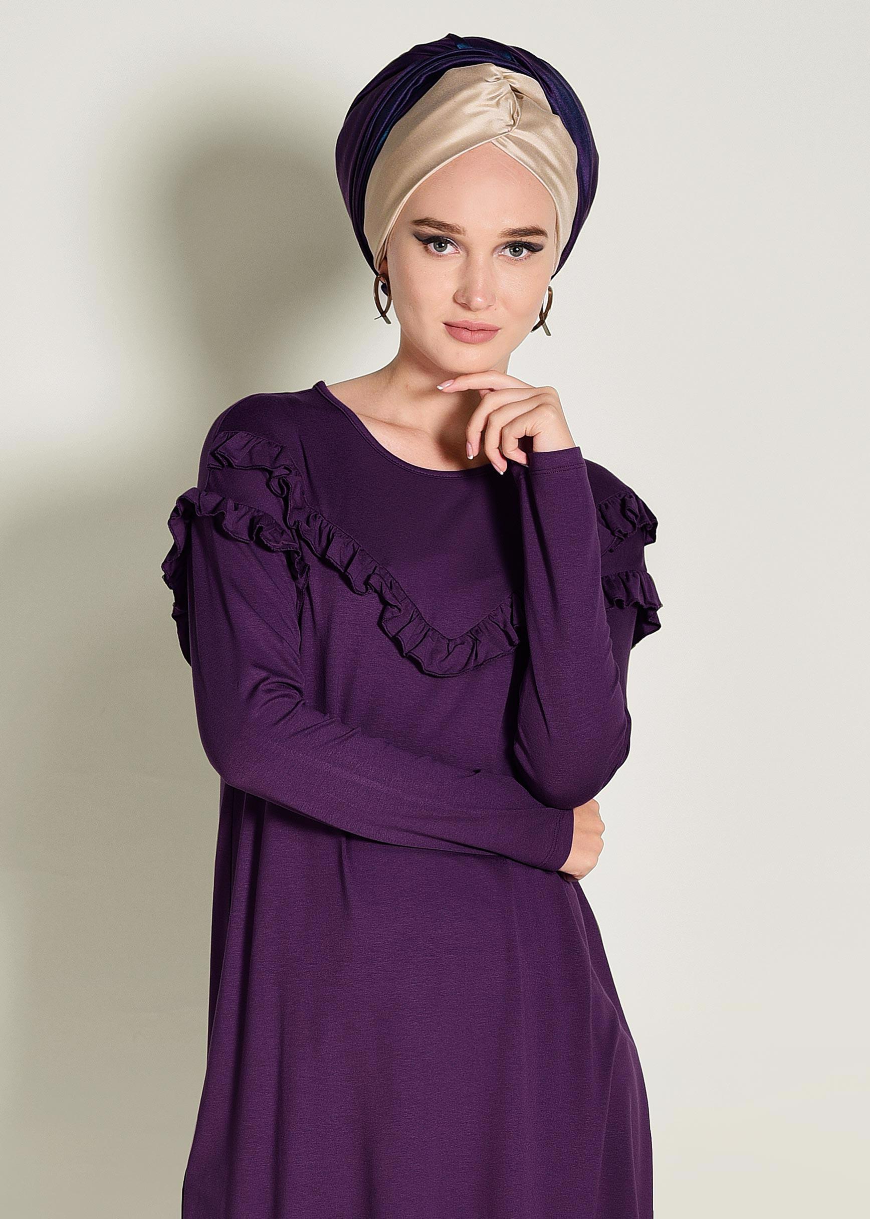Tesettür giyim MOR FIRFIR DETAYLI PENYE TUNİK 4363