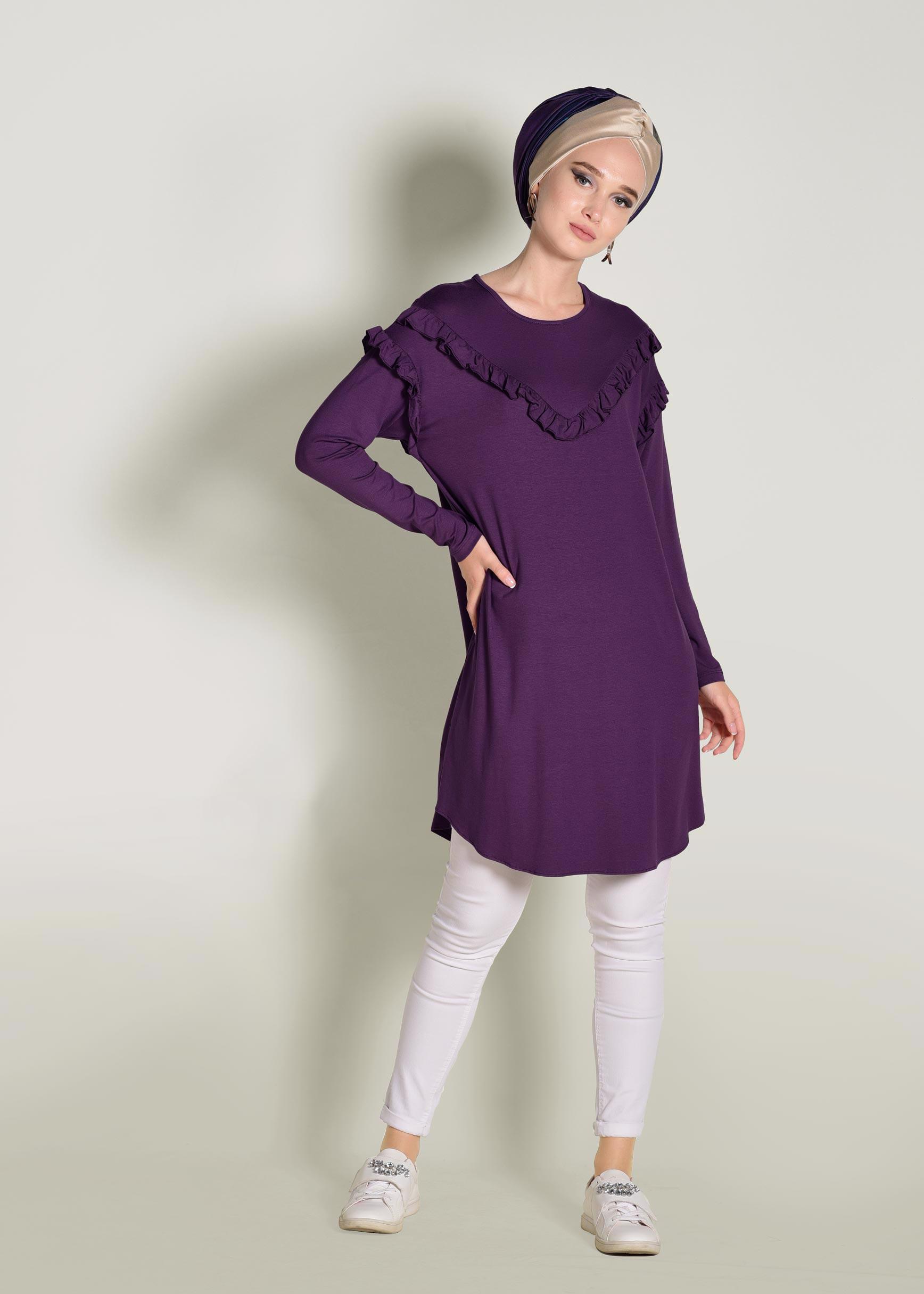 Tesettür giyim MOR FIRFIR DETAYLI PENYE TUNİK 4363