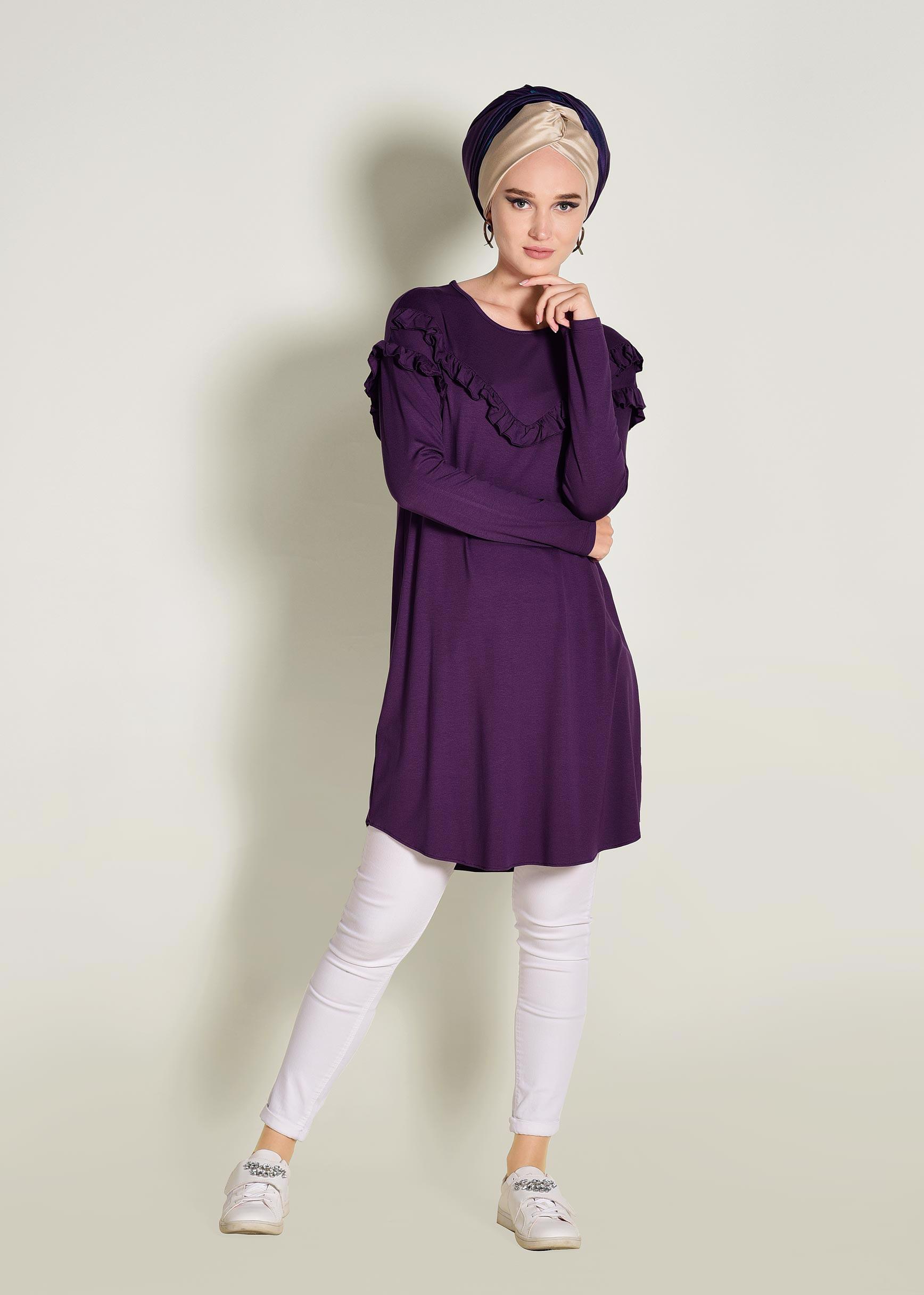 Tesettür giyim MOR FIRFIR DETAYLI PENYE TUNİK 4363