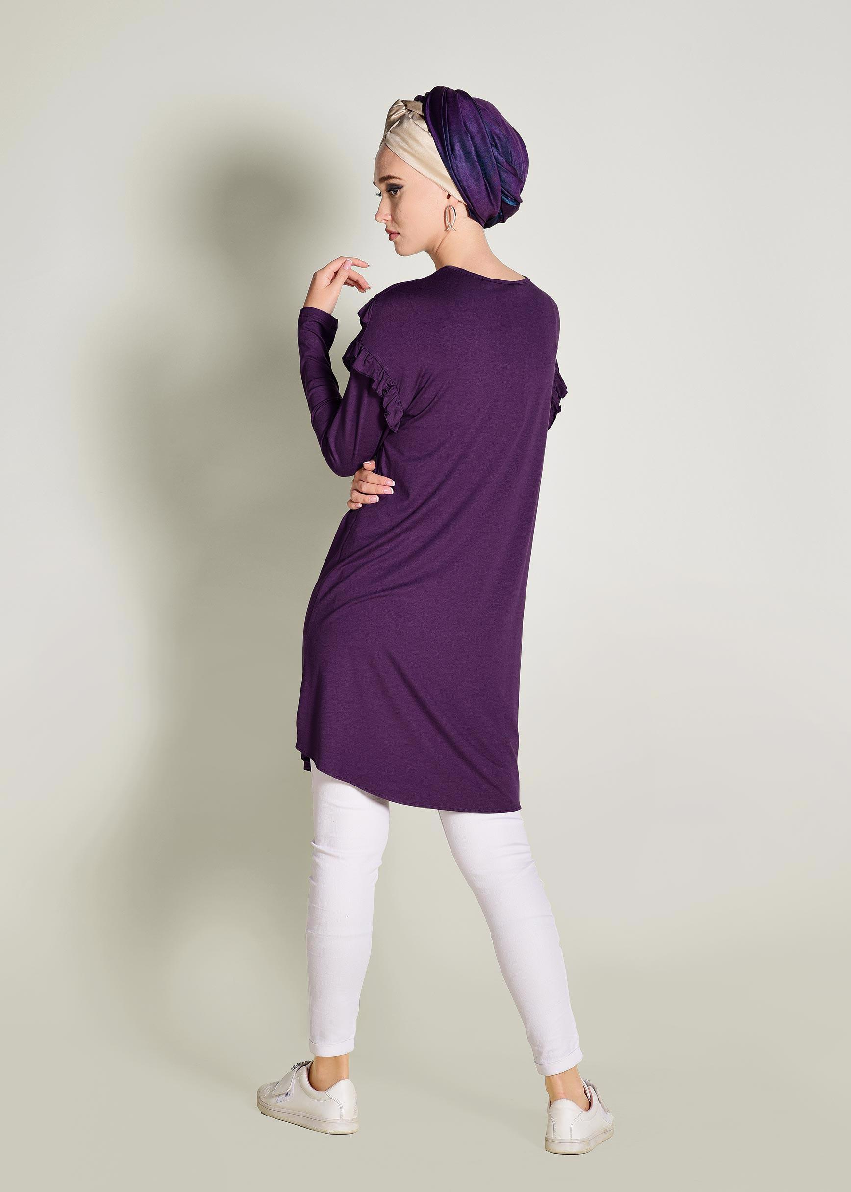 Tesettür giyim MOR FIRFIR DETAYLI PENYE TUNİK 4363