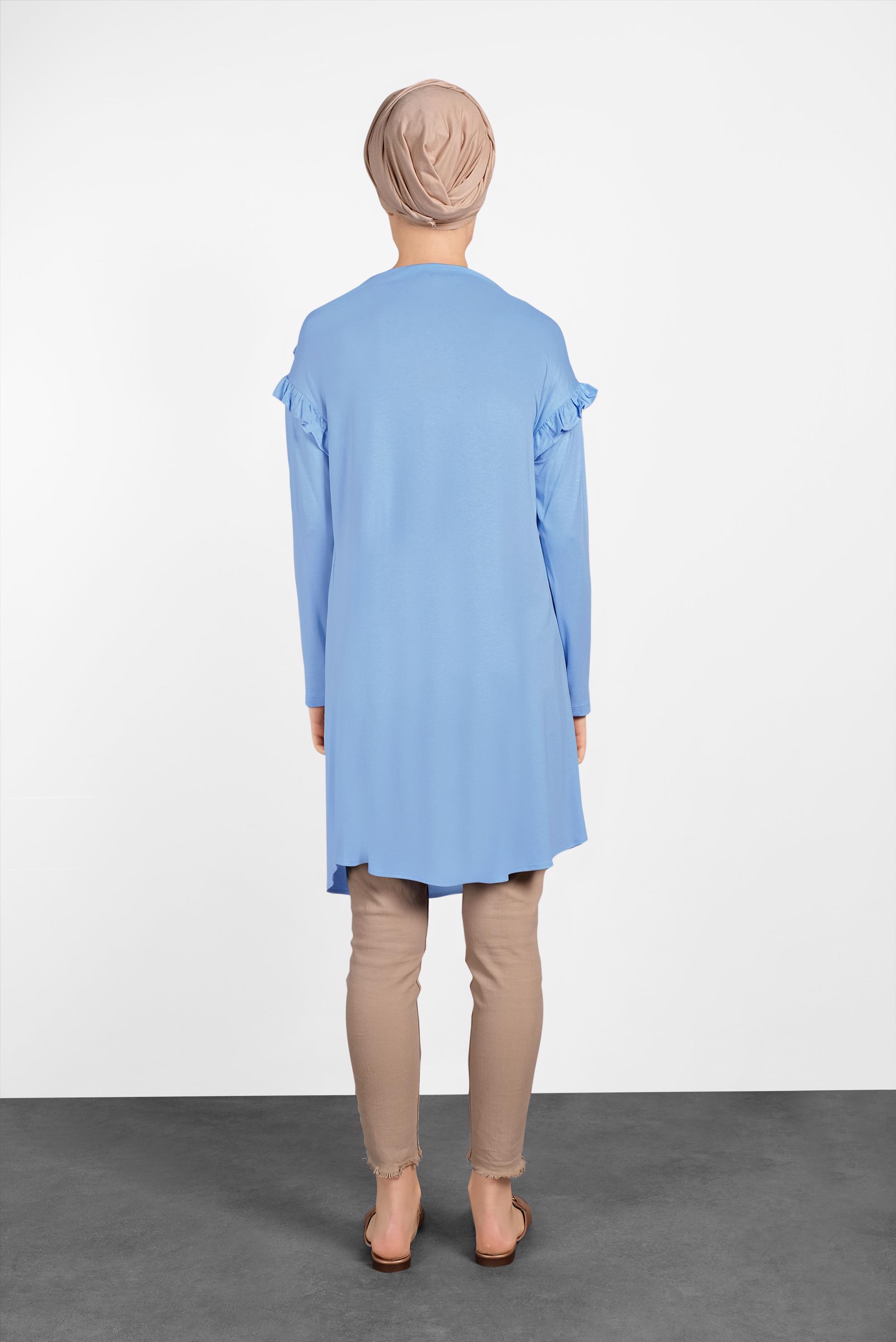 Tesettür giyim MAVİ FIRFIR DETAYLI PENYE TUNİK 4363