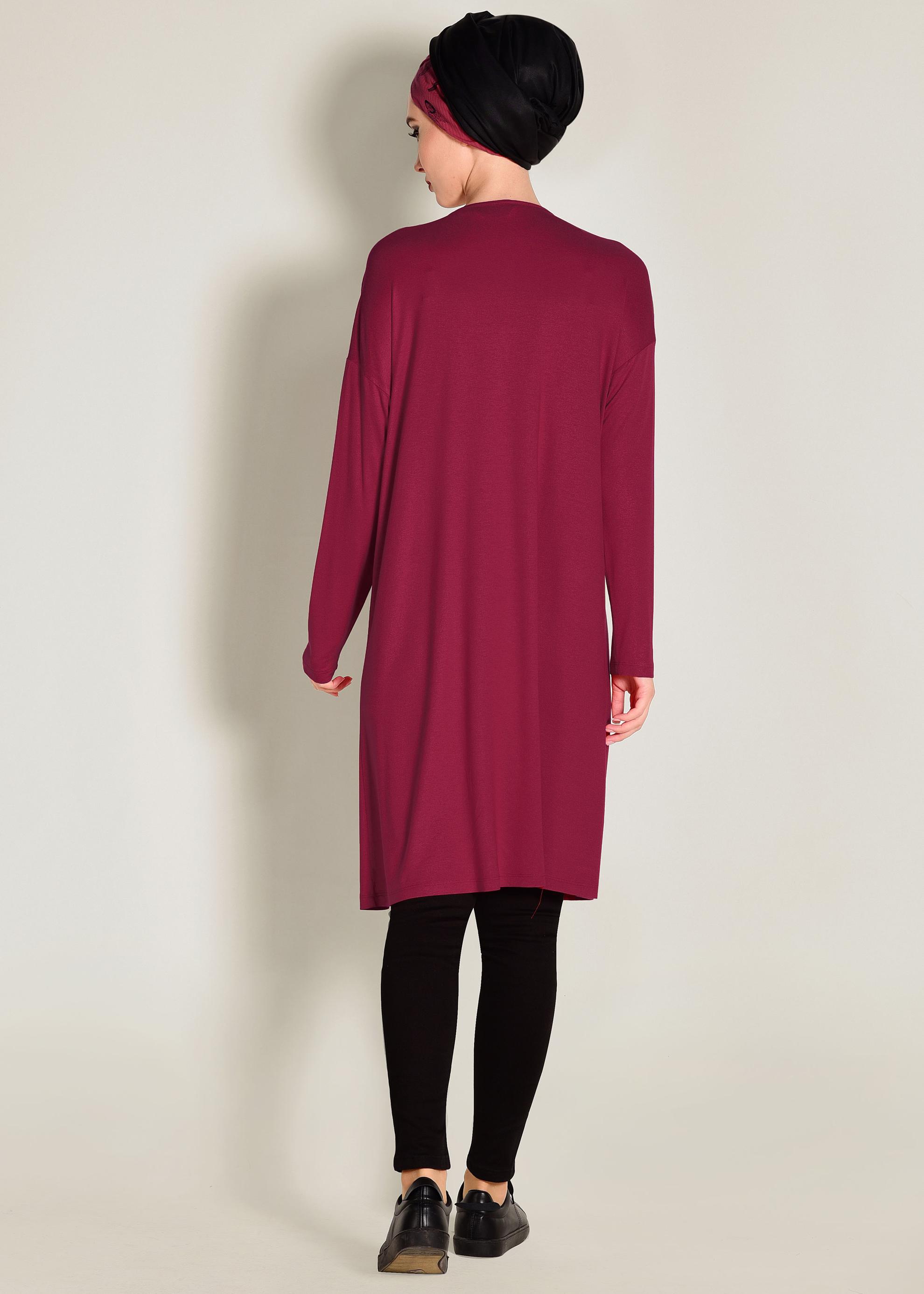 Tesettür giyim KIRMIZI YAZILI BASİC TUNİK 4365