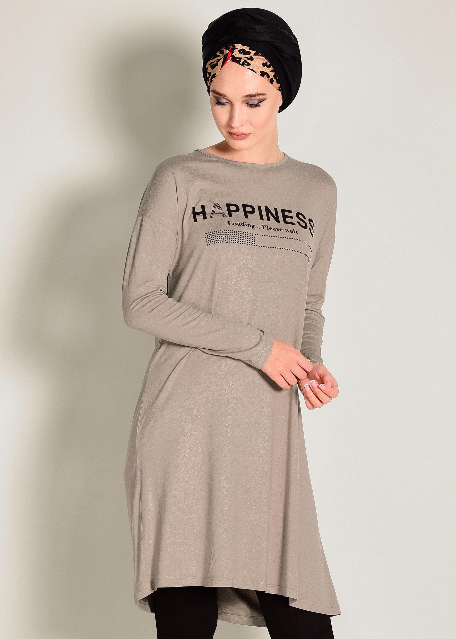 Tesettür giyim BEJ YAZILI BASİC TUNİK 4365