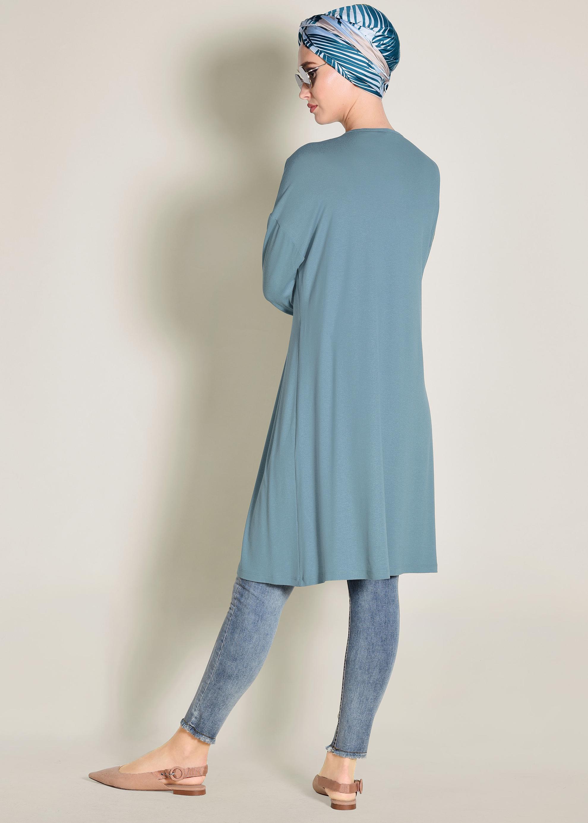 Tesettür giyim MAVİ YAZILI BASİC TUNİK 4365