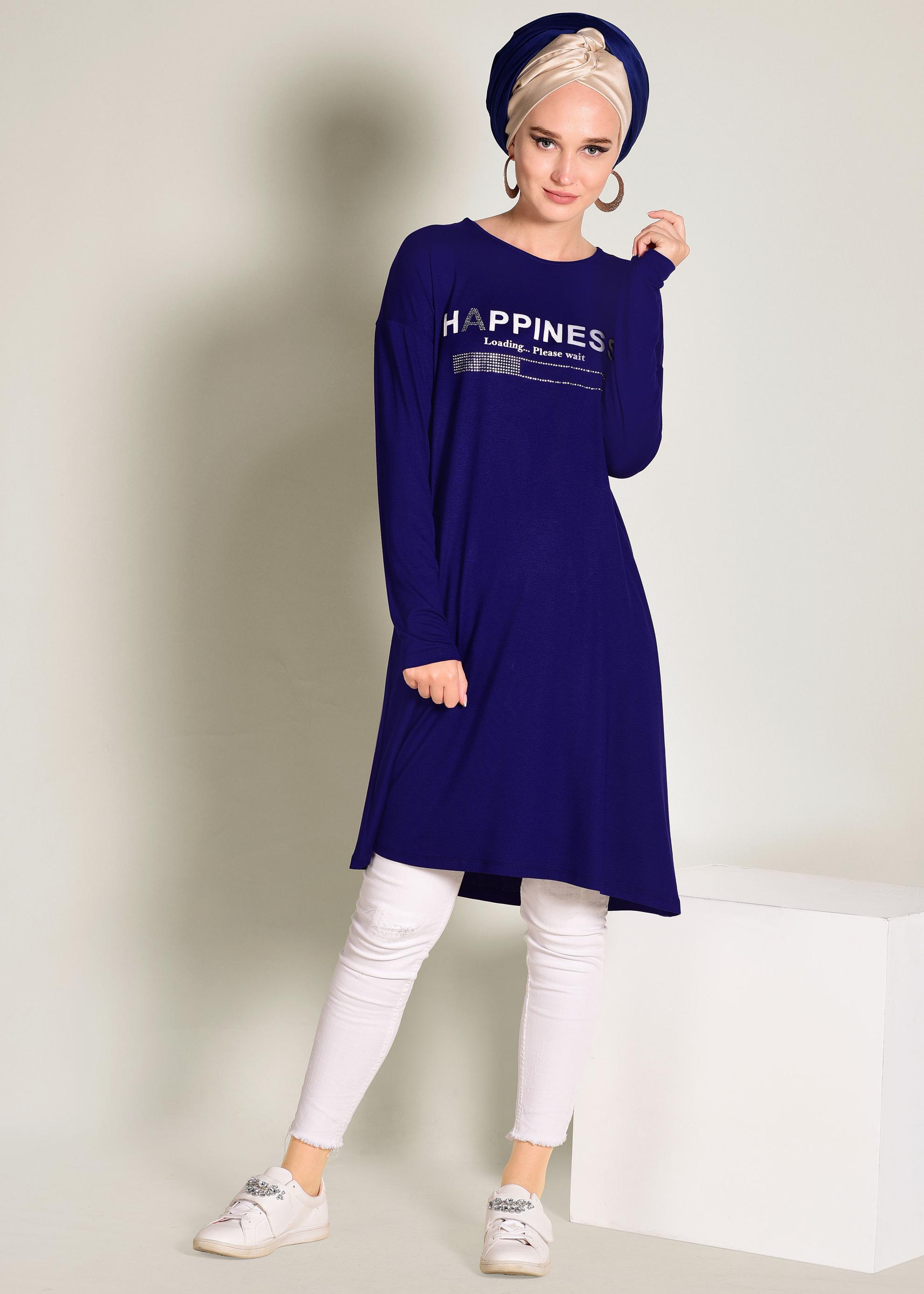 Tesettür giyim LACİVERT YAZILI BASİC TUNİK 4365