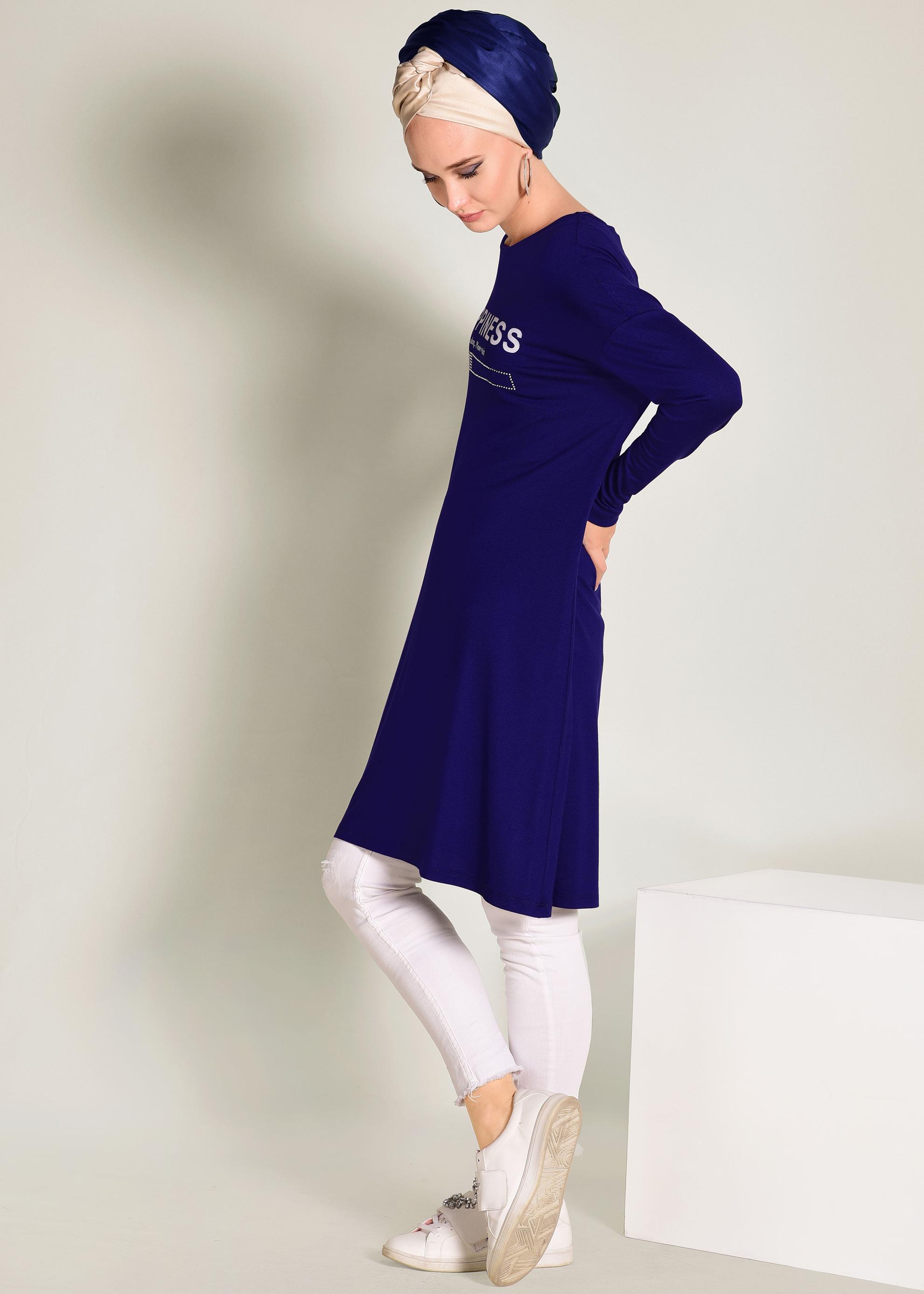 Tesettür giyim LACİVERT YAZILI BASİC TUNİK 4365