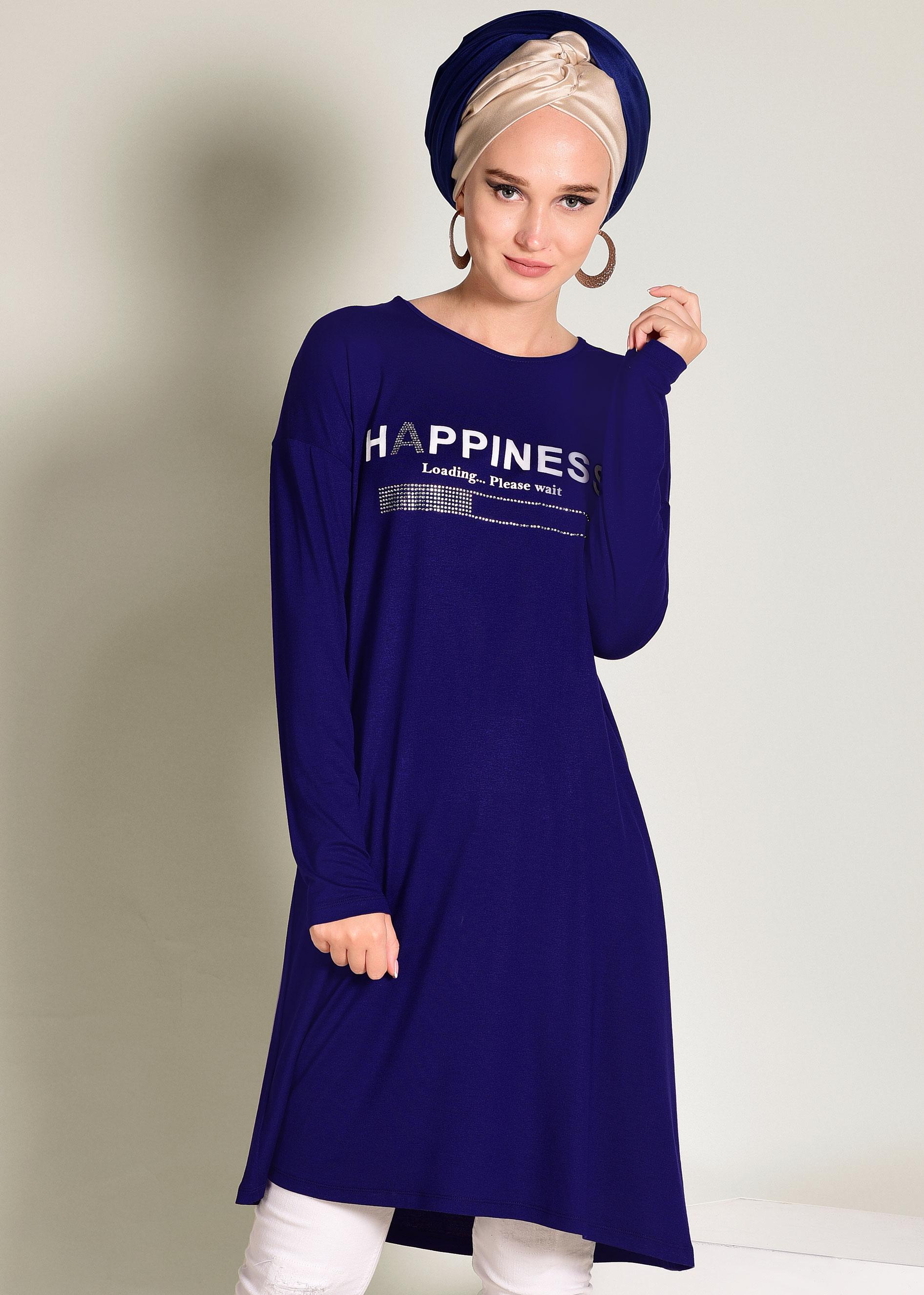 Tesettür giyim LACİVERT YAZILI BASİC TUNİK 4365