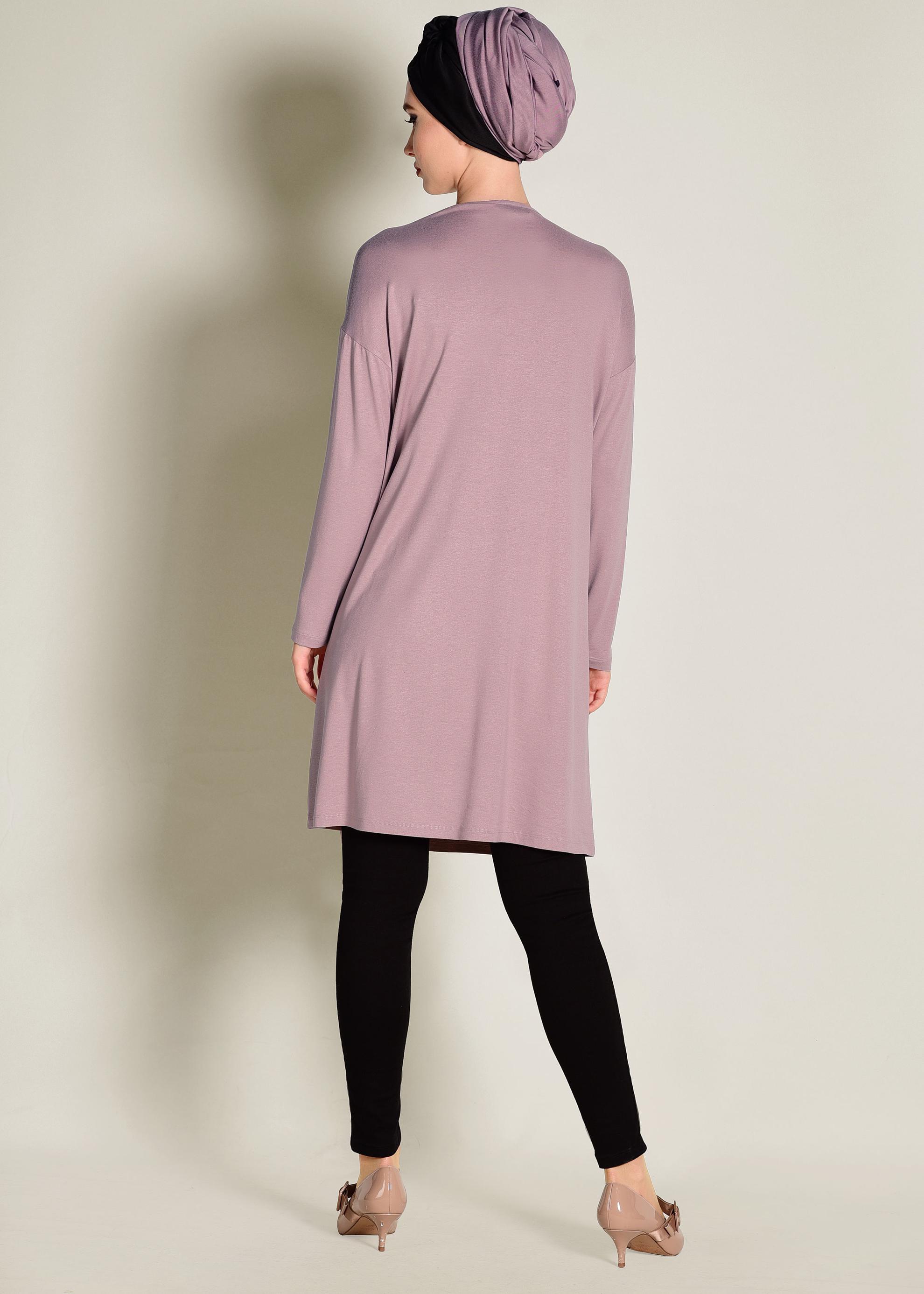 Tesettür giyim PEMBE YAZILI BASİC TUNİK 4365