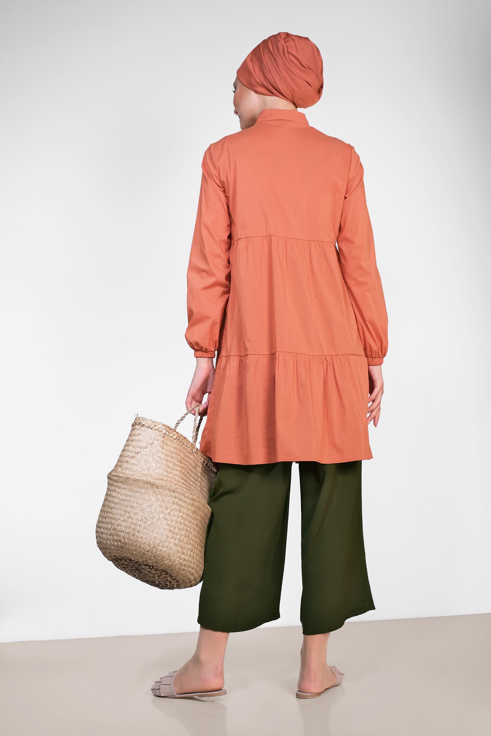 Tesettür giyim TURUNCU NAKIŞ DETAYLI TUNİK 4367