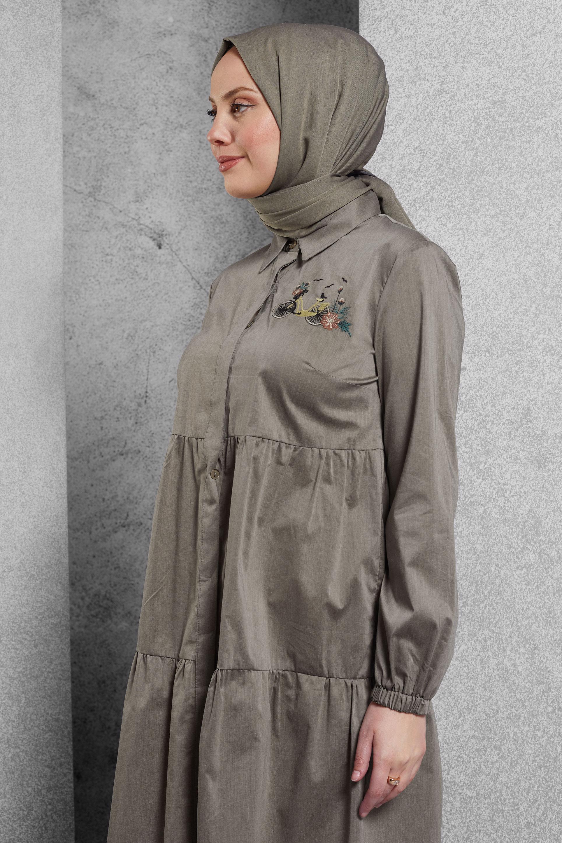 Tesettür giyim KAHVE NAKIŞ DETAYLI TUNİK 4367