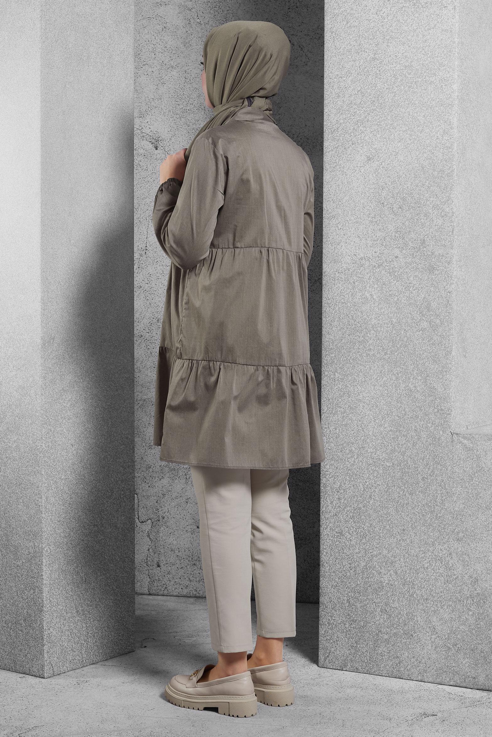 Tesettür giyim KAHVE NAKIŞ DETAYLI TUNİK 4367