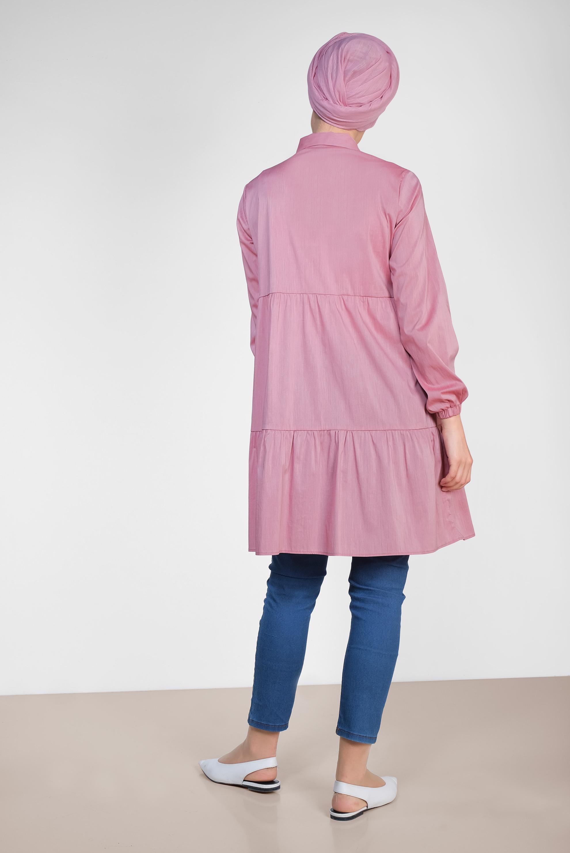 Tesettür giyim PUDRA NAKIŞ DETAYLI TUNİK 4367