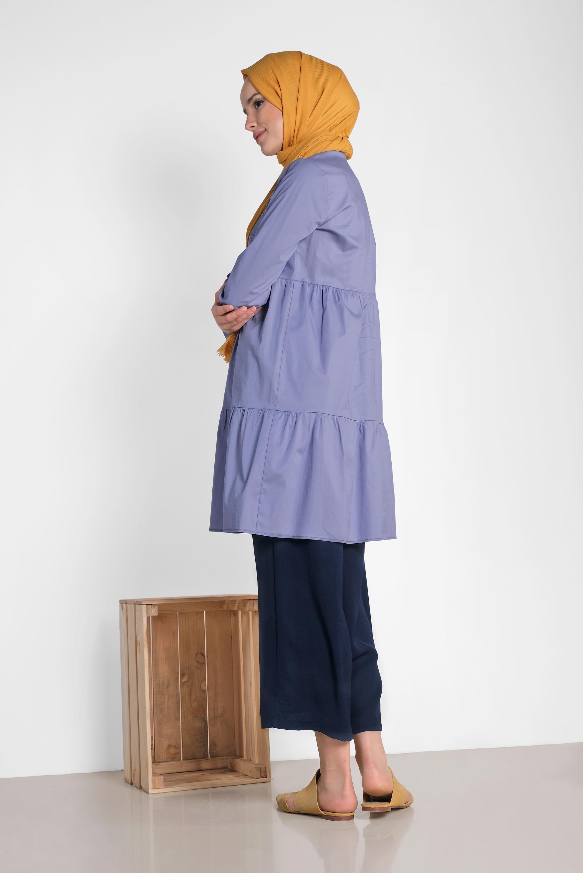 Tesettür giyim MAVİ NAKIŞ DETAYLI TUNİK 4367