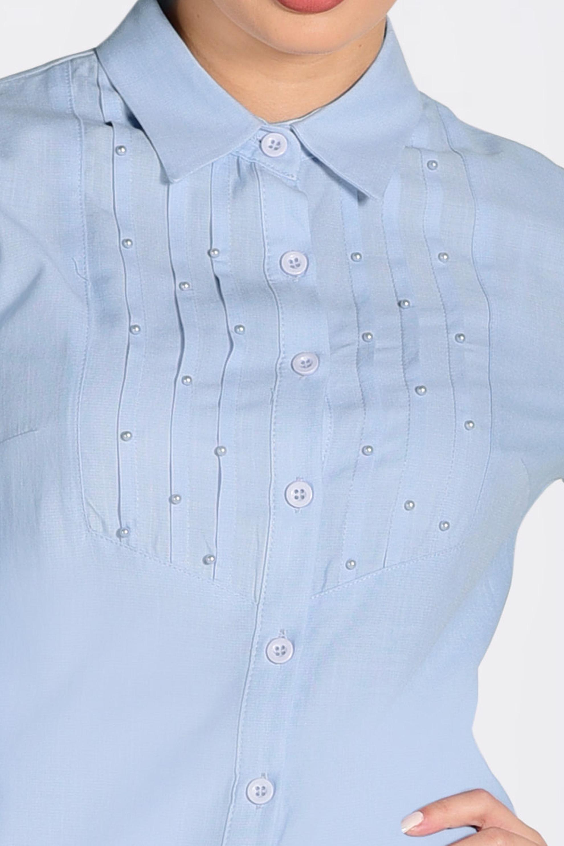 Tesettür giyim MAVİ BONCUK DETAYLI ÖNDEN DÜĞMELİ TUNİK 4369