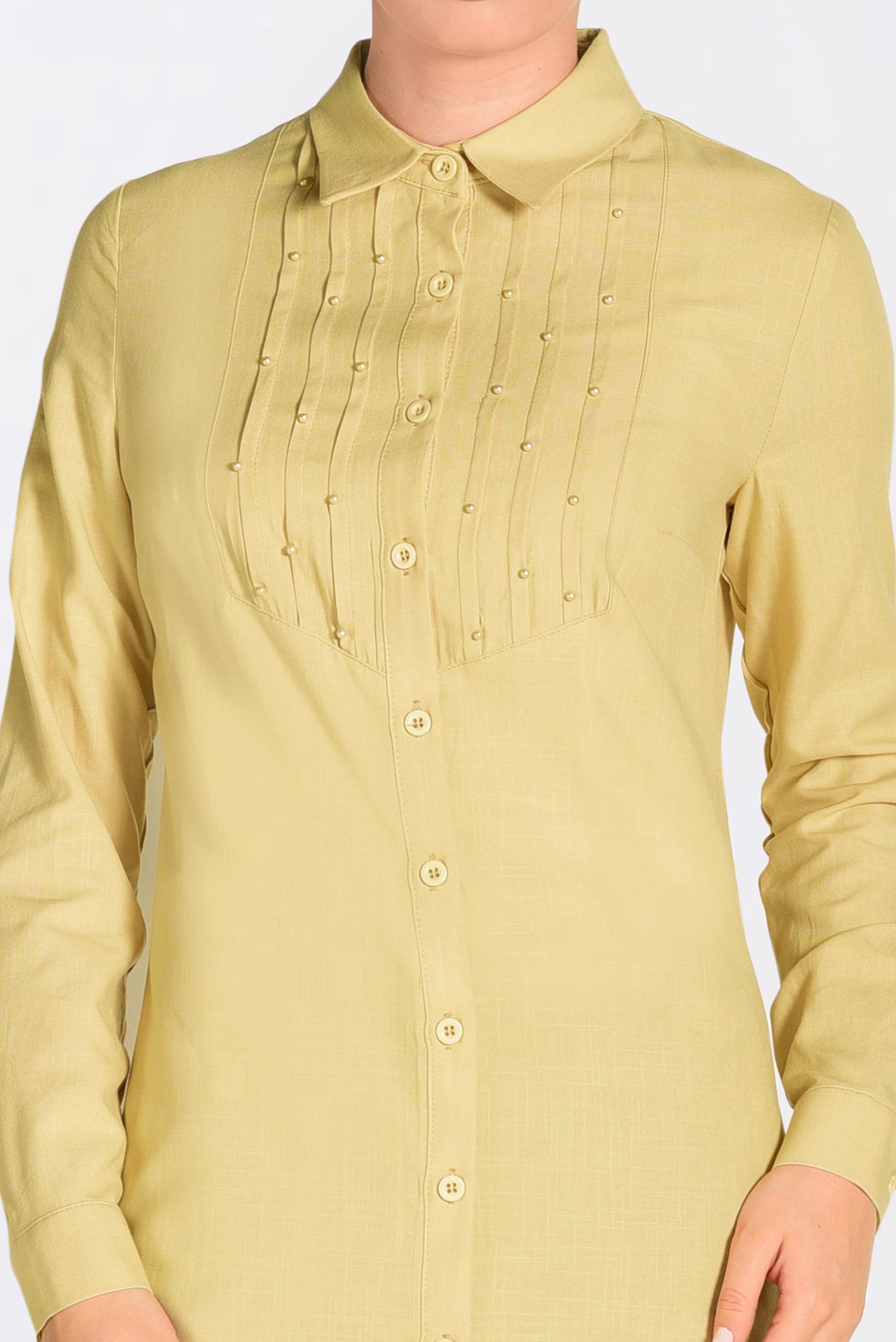 Tesettür giyim SARI BONCUK DETAYLI ÖNDEN DÜĞMELİ TUNİK 4369