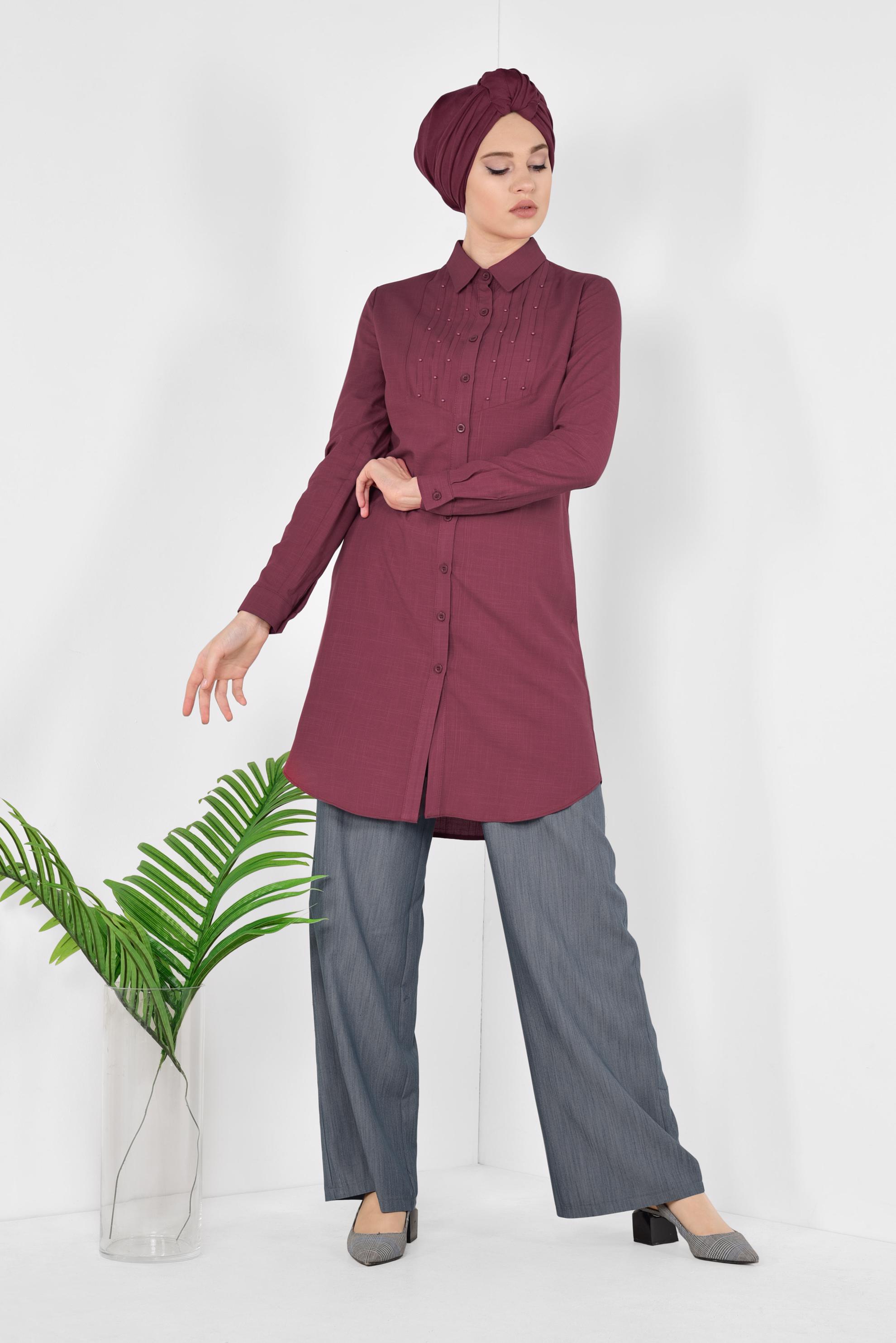 Hijab clothing CLARET RED Buttoned Tunic 4369 