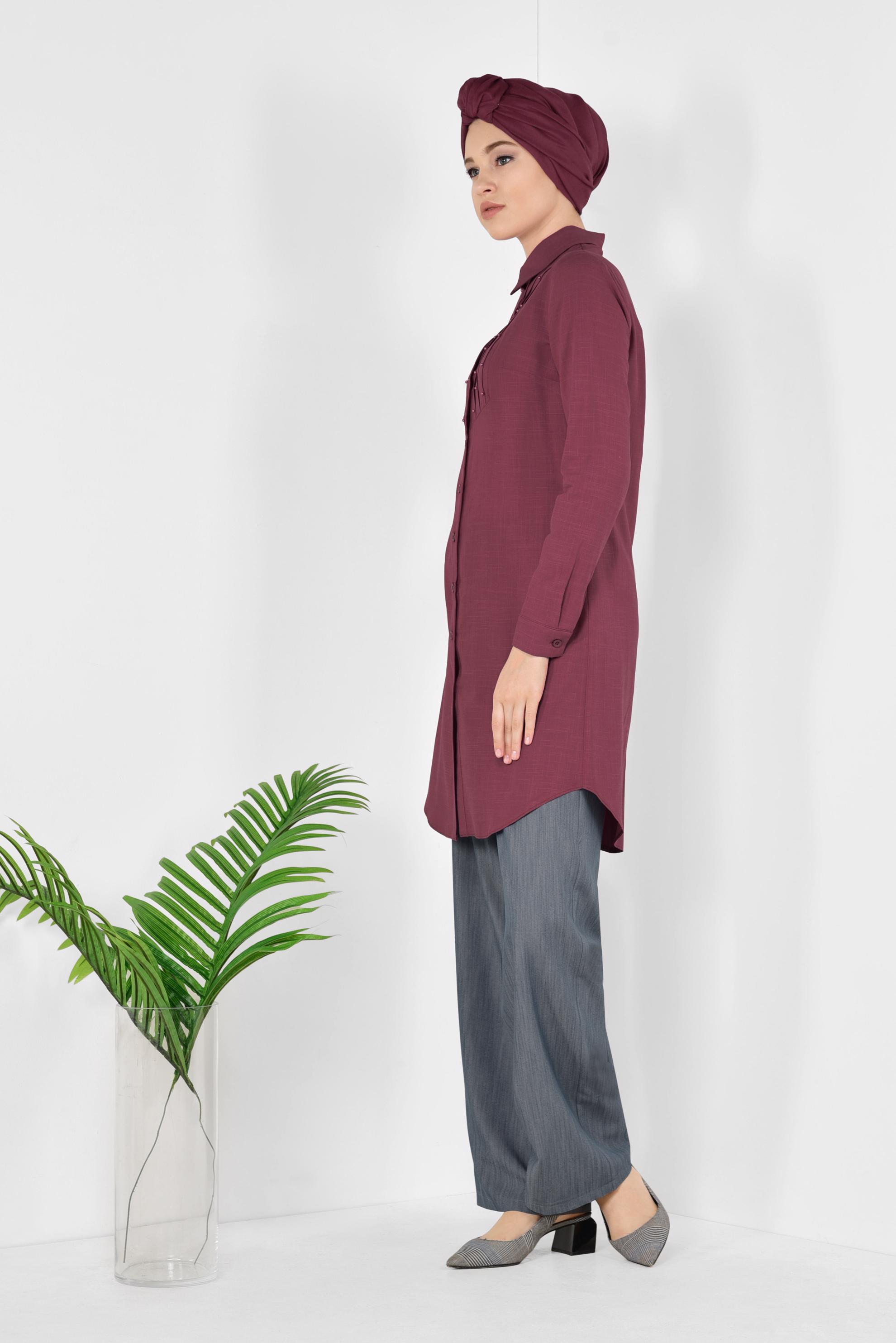 Hijab clothing CLARET RED Buttoned Tunic 4369 