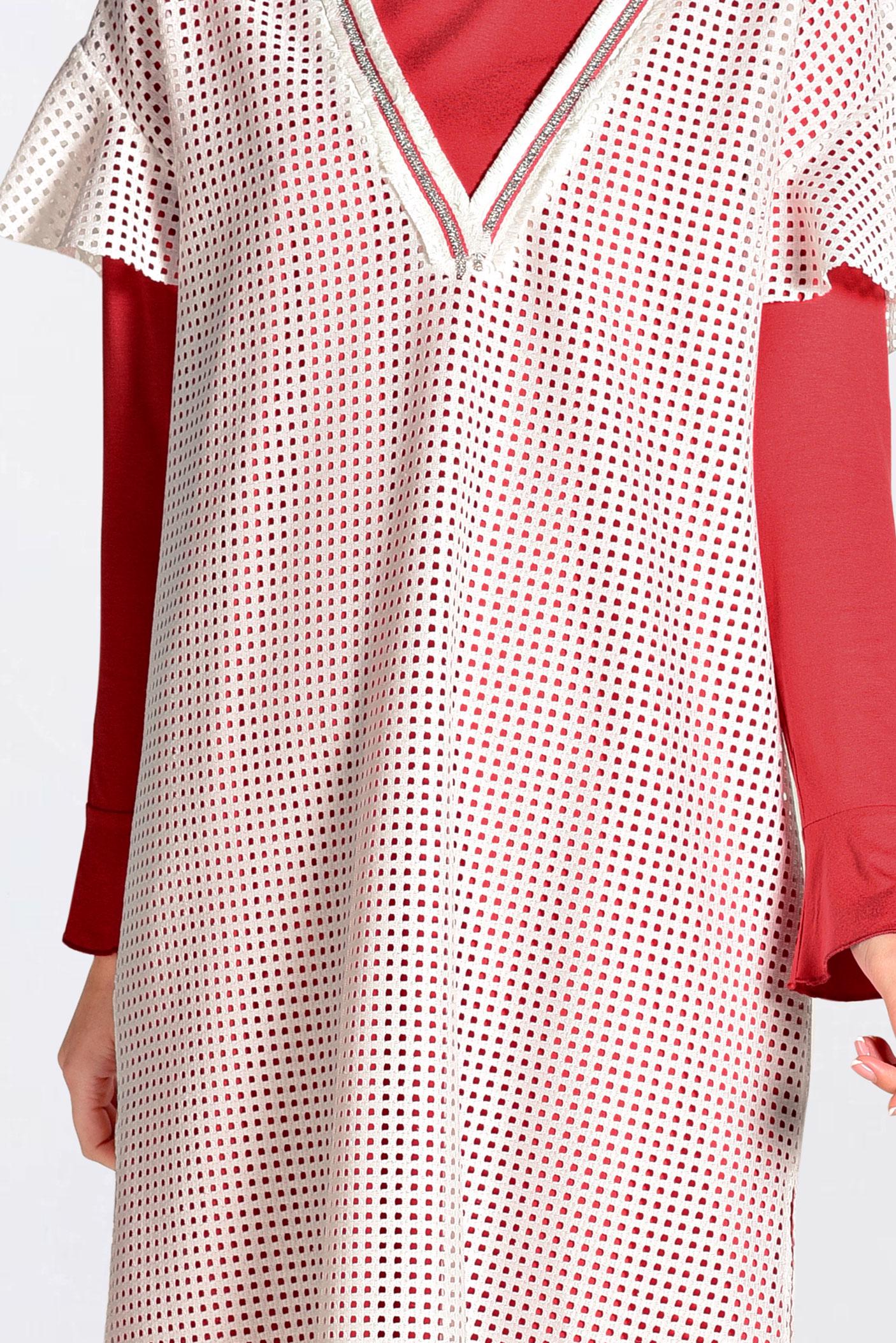 Tesettür giyim BEYAZ FİLELİ GROGREN ŞERİTLİ İKİLİ TUNİK 4378