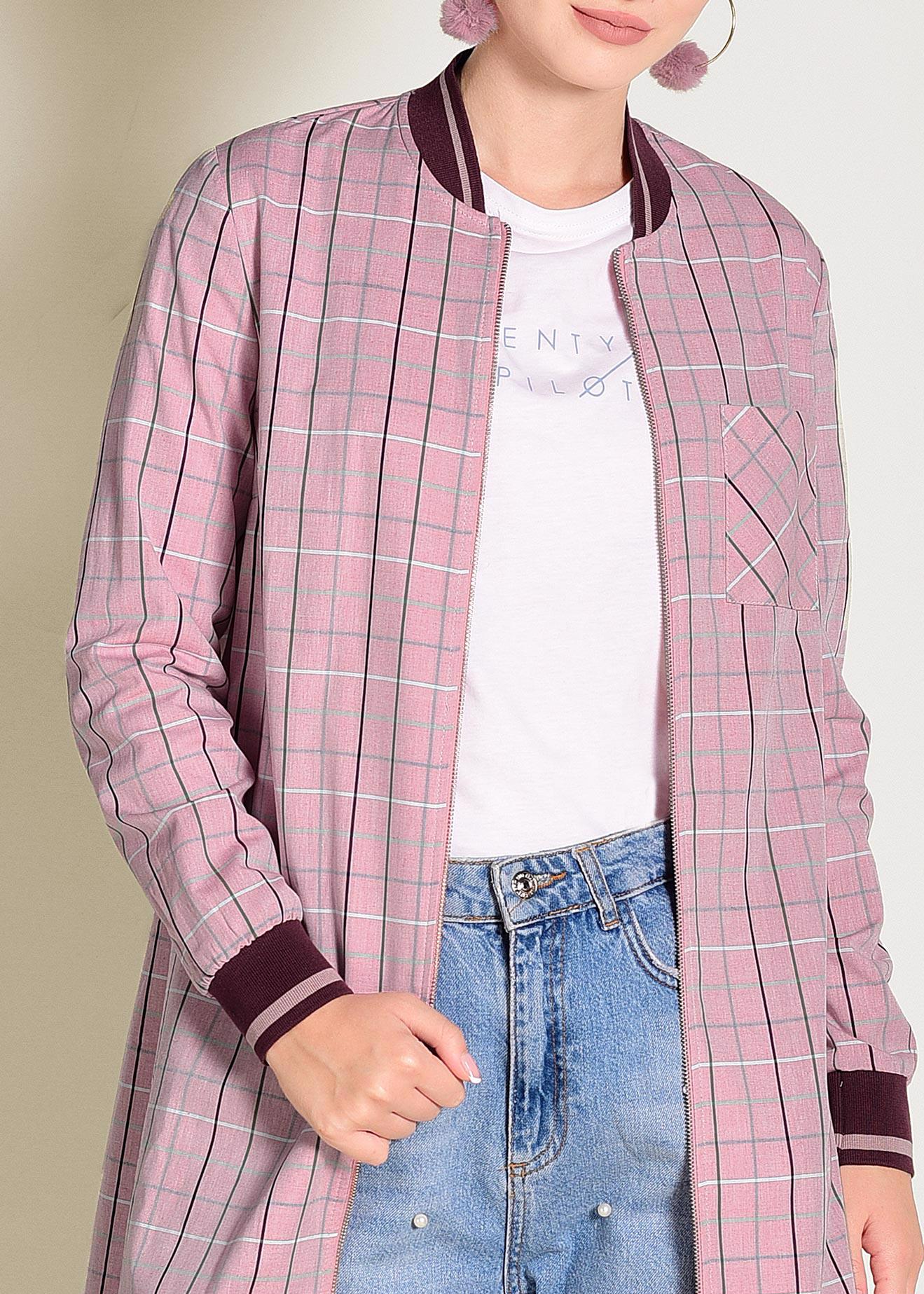 Tesettür giyim KIRMIZI FERMUARLI PAMUKLU EKOSE TUNİK 4379