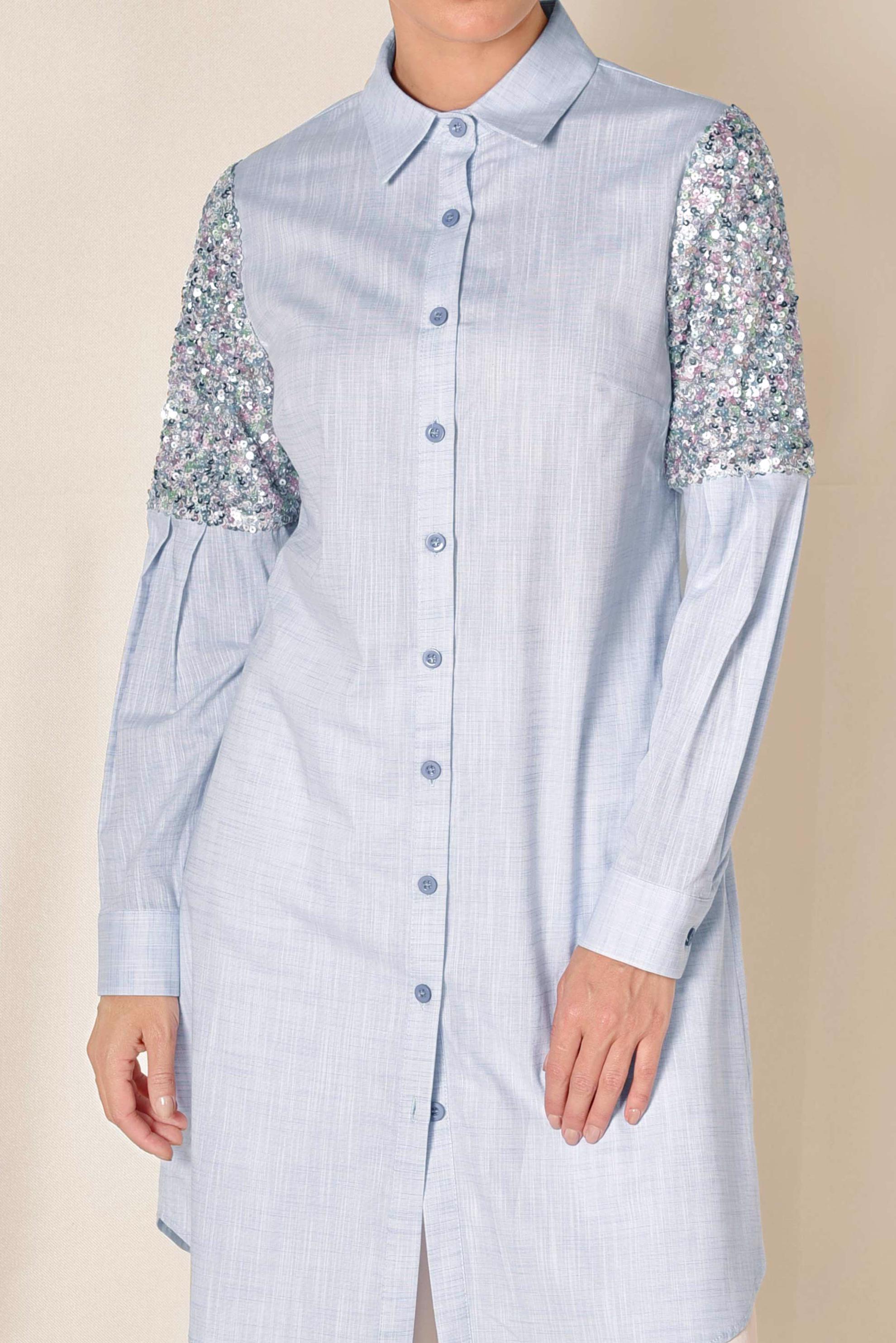 Tesettür giyim MAVİ PUL PAYET DETAYLI TUNİK 4381