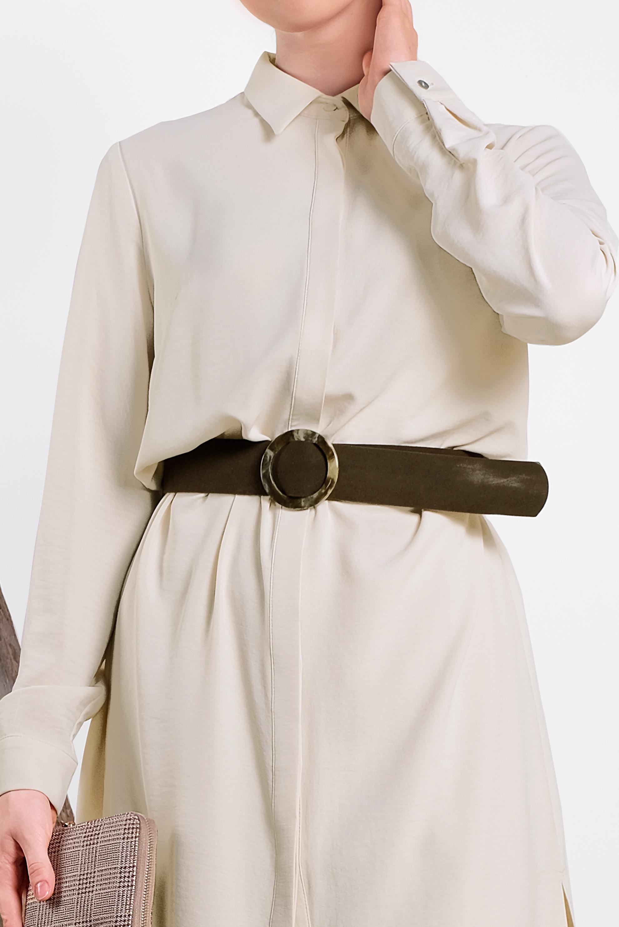 Tesettür giyim BEJ SIRT KISMI PÜSKÜL VE NAKIŞ DETAYLI TUNİK 4382 