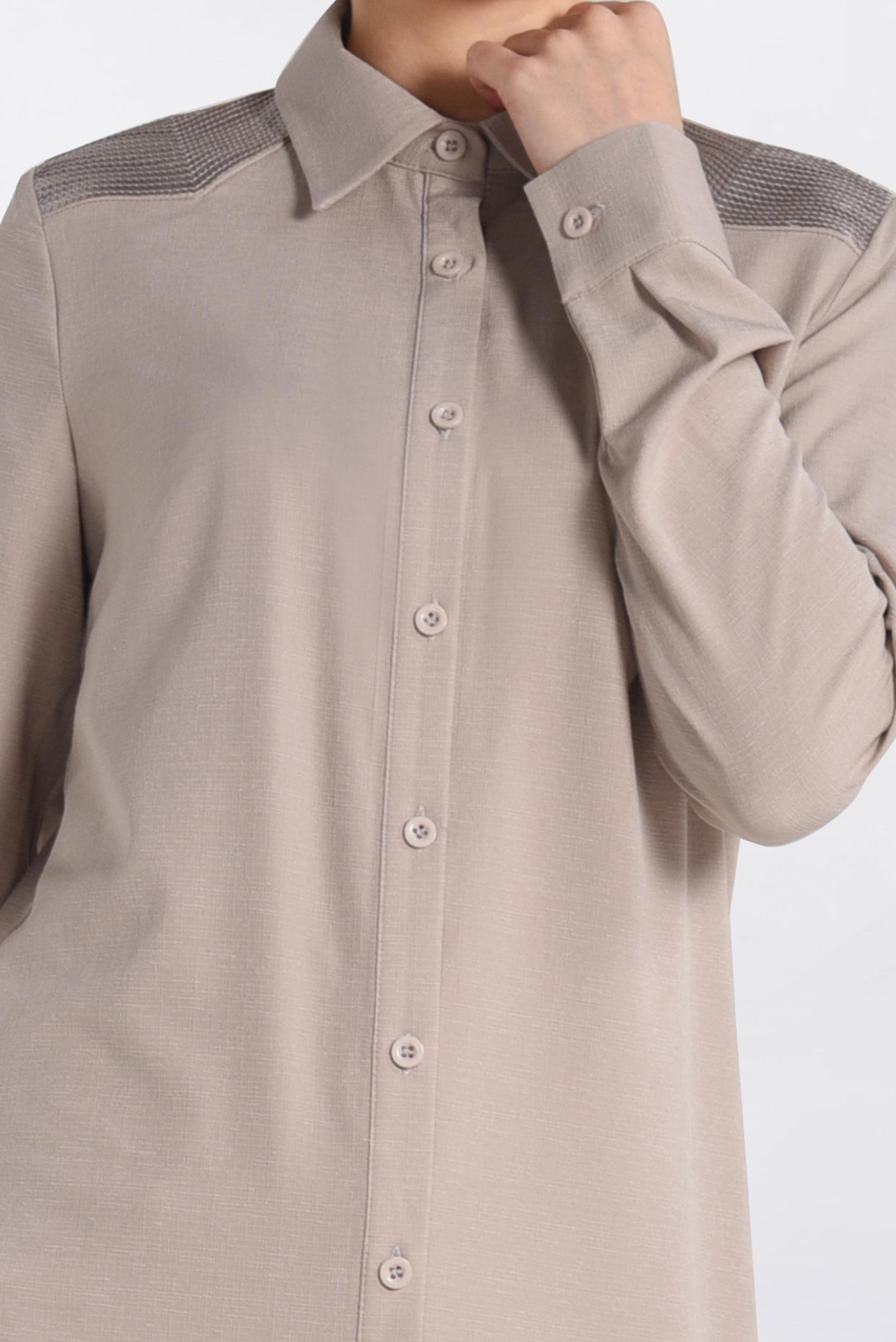 Tesettür giyim BEJ OMUZLARI PAYETLİ UZUN TUNİK 4383