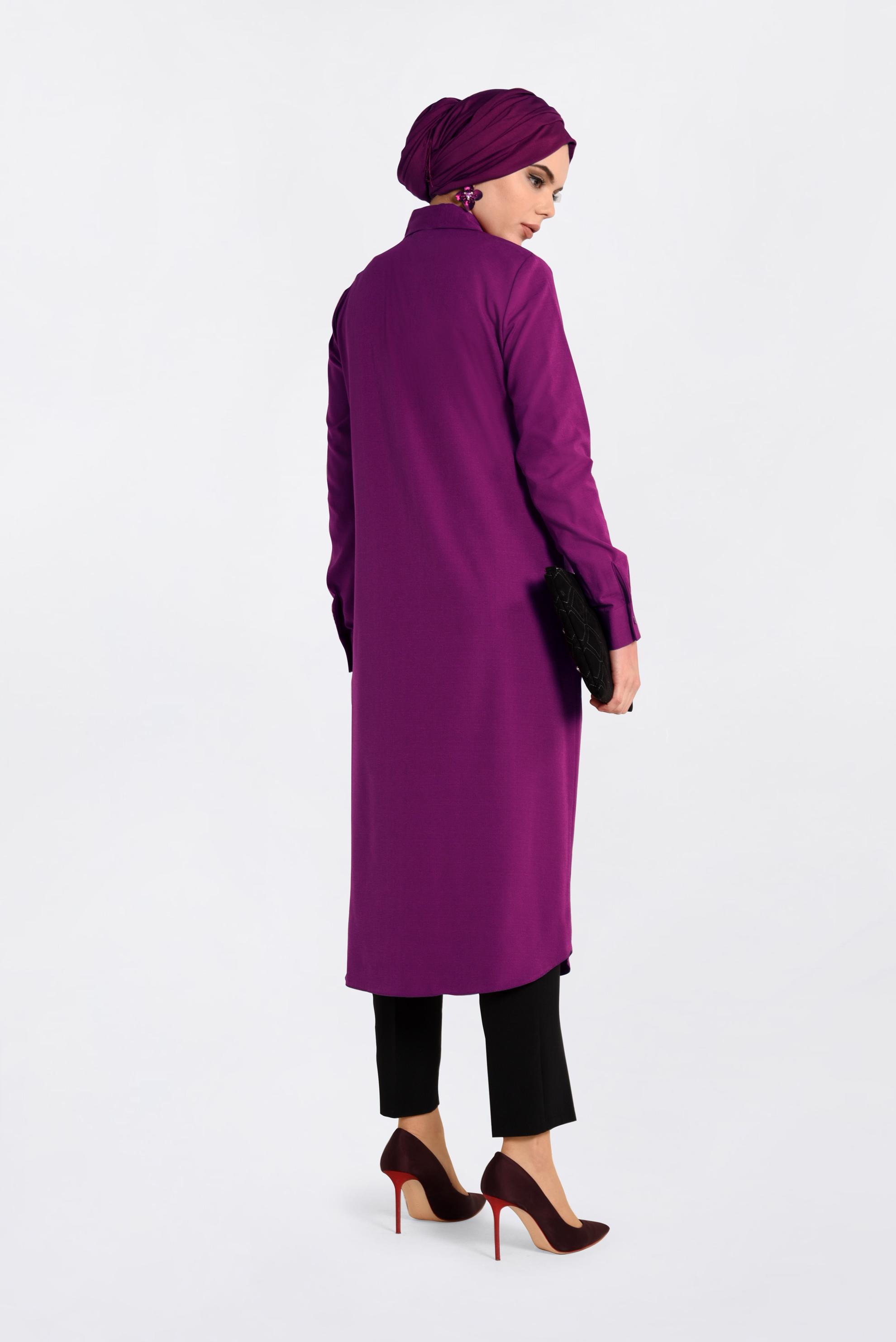 Tesettür giyim FUŞYA OMUZLARI PAYETLİ UZUN TUNİK 4383