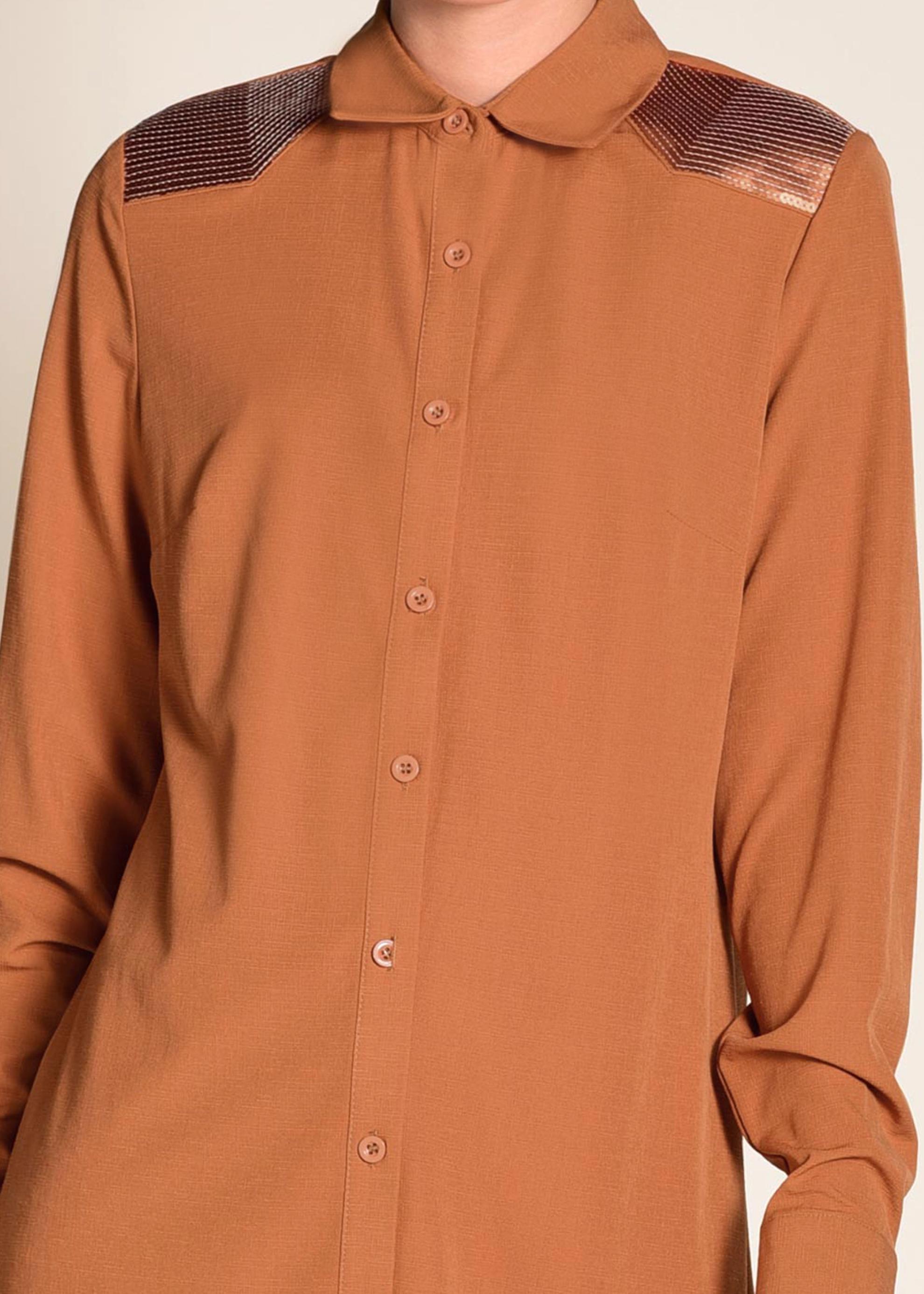 Tesettür giyim TURUNCU OMUZLARI PAYETLİ UZUN TUNİK 4383