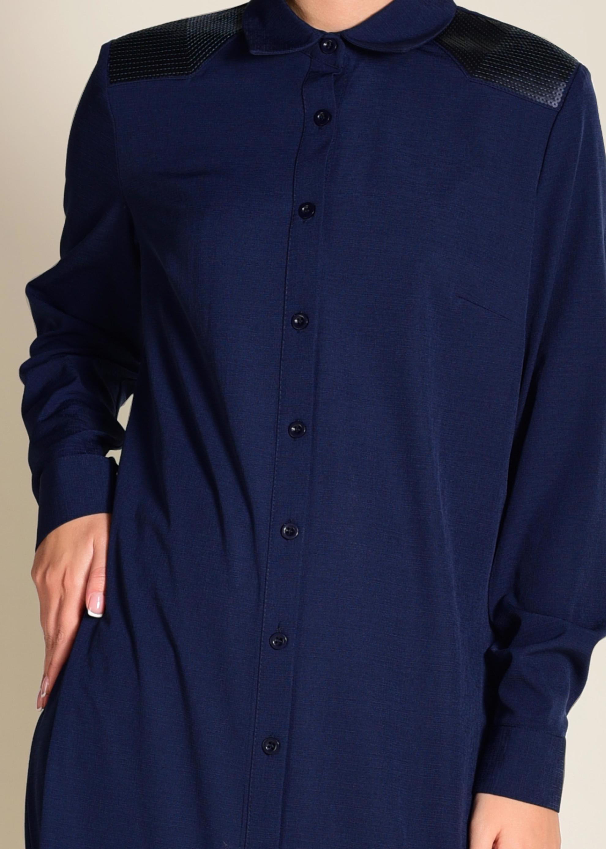 Tesettür giyim LACİVERT OMUZLARI PAYETLİ UZUN TUNİK 4383