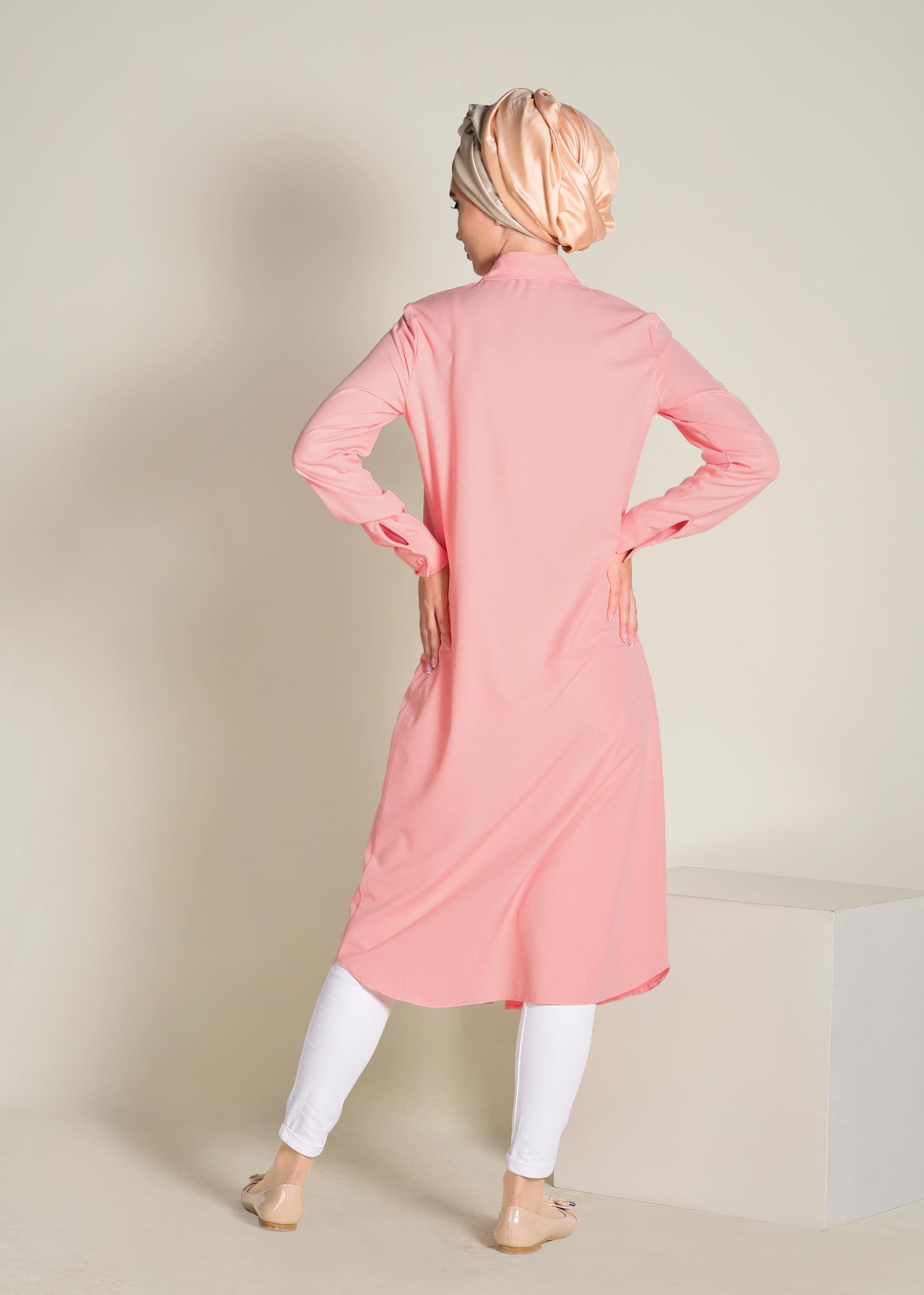 Tesettür giyim PUDRA OMUZLARI PAYETLİ UZUN TUNİK 4383