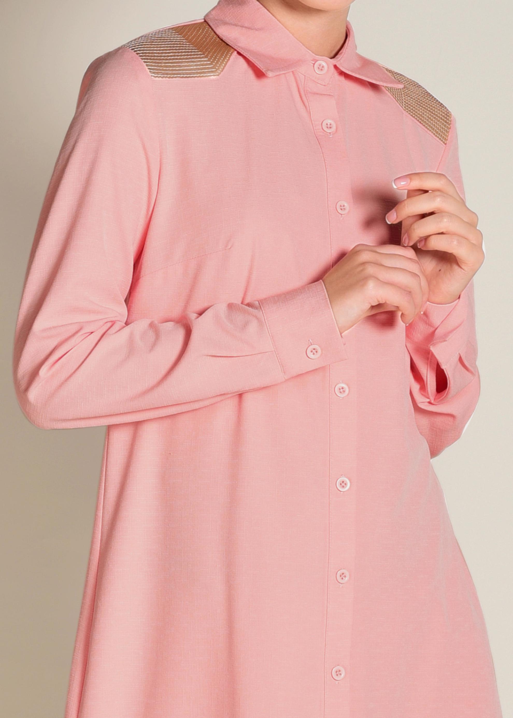 Tesettür giyim PUDRA OMUZLARI PAYETLİ UZUN TUNİK 4383