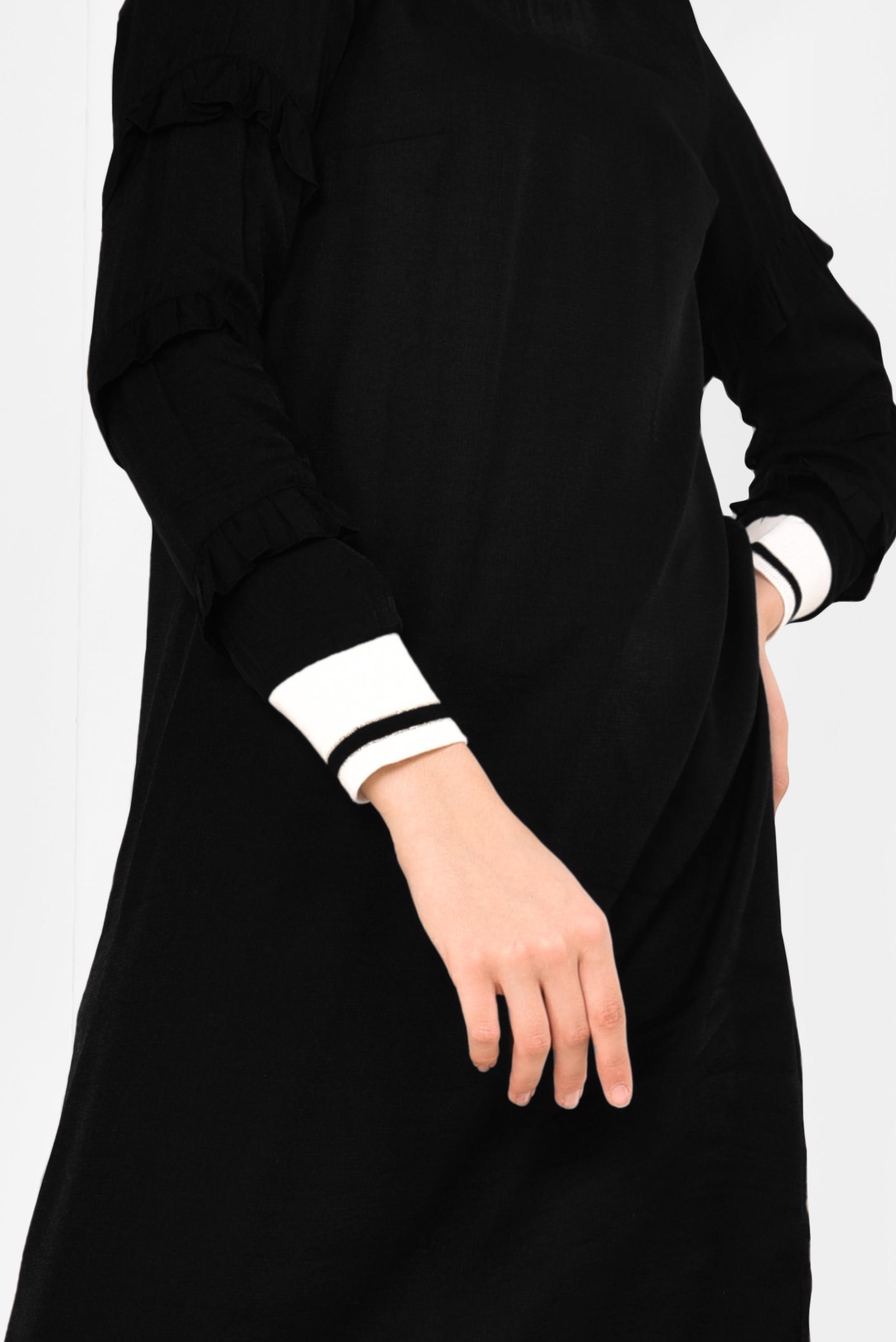 Tesettür giyim SİYAH KOLLARI FIRFIRLI TUNİK 4385