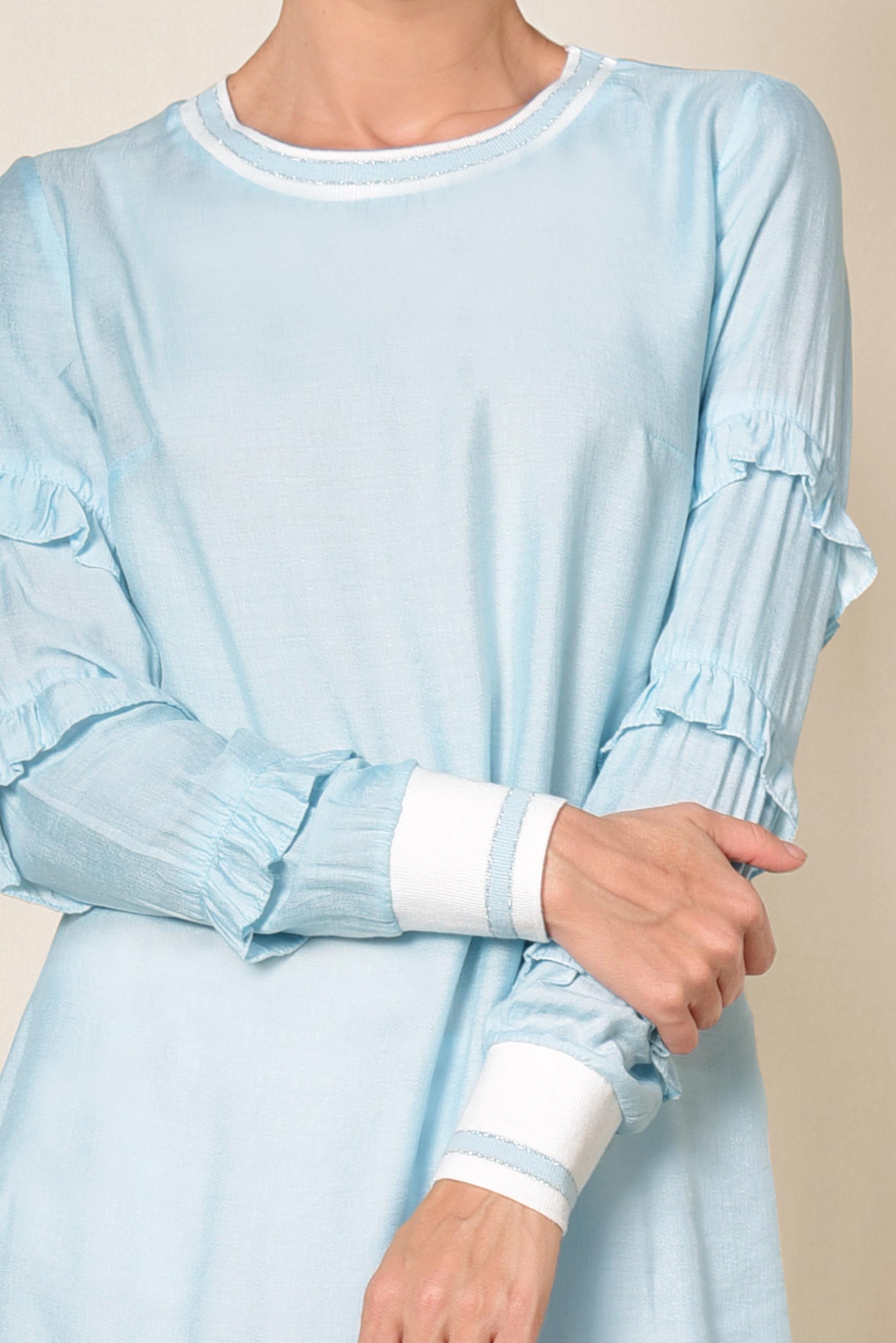 Tesettür giyim MAVİ KOLLARI FIRFIRLI TUNİK 4385