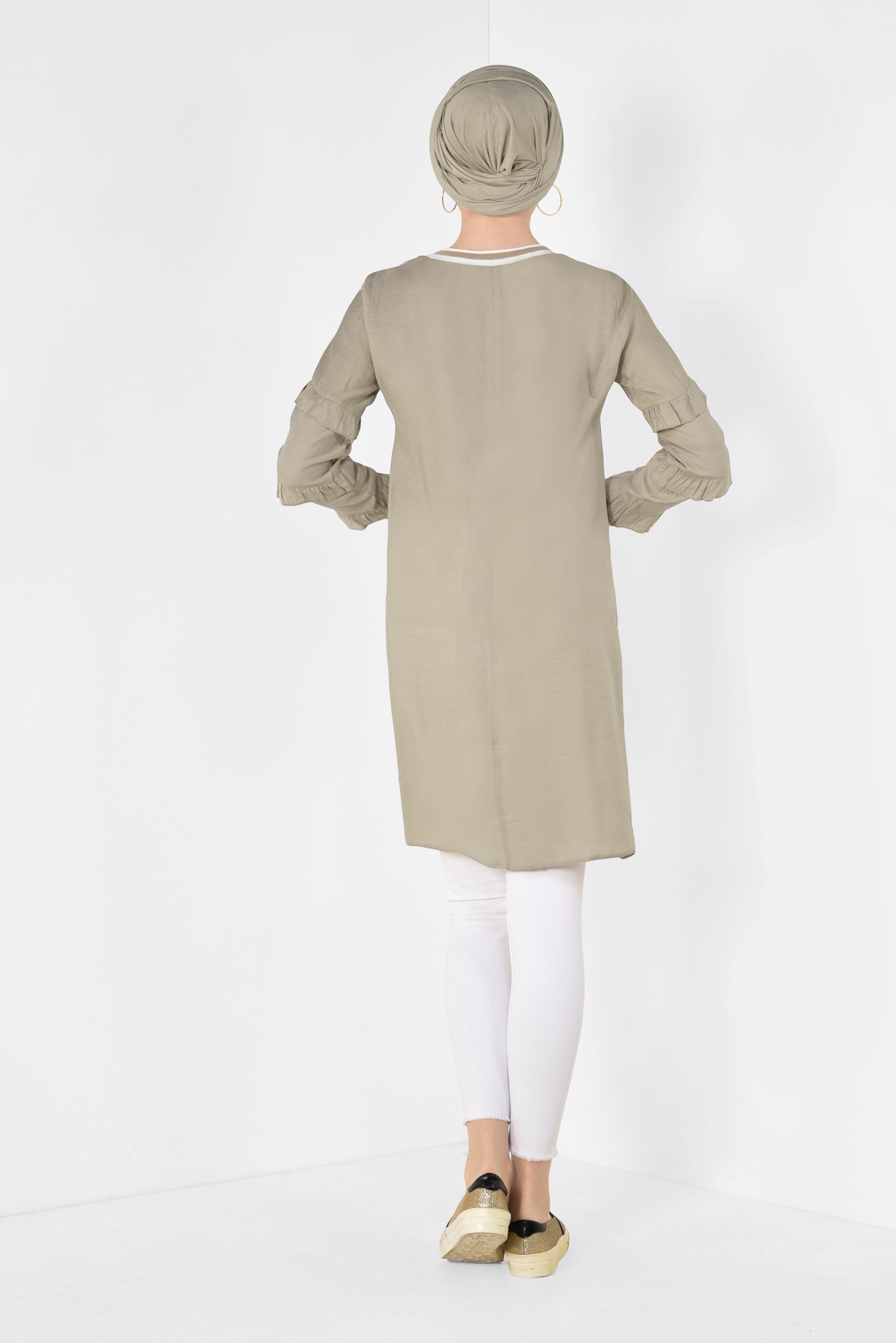 Tesettür giyim BEJ KOLLARI FIRFIRLI TUNİK 4385