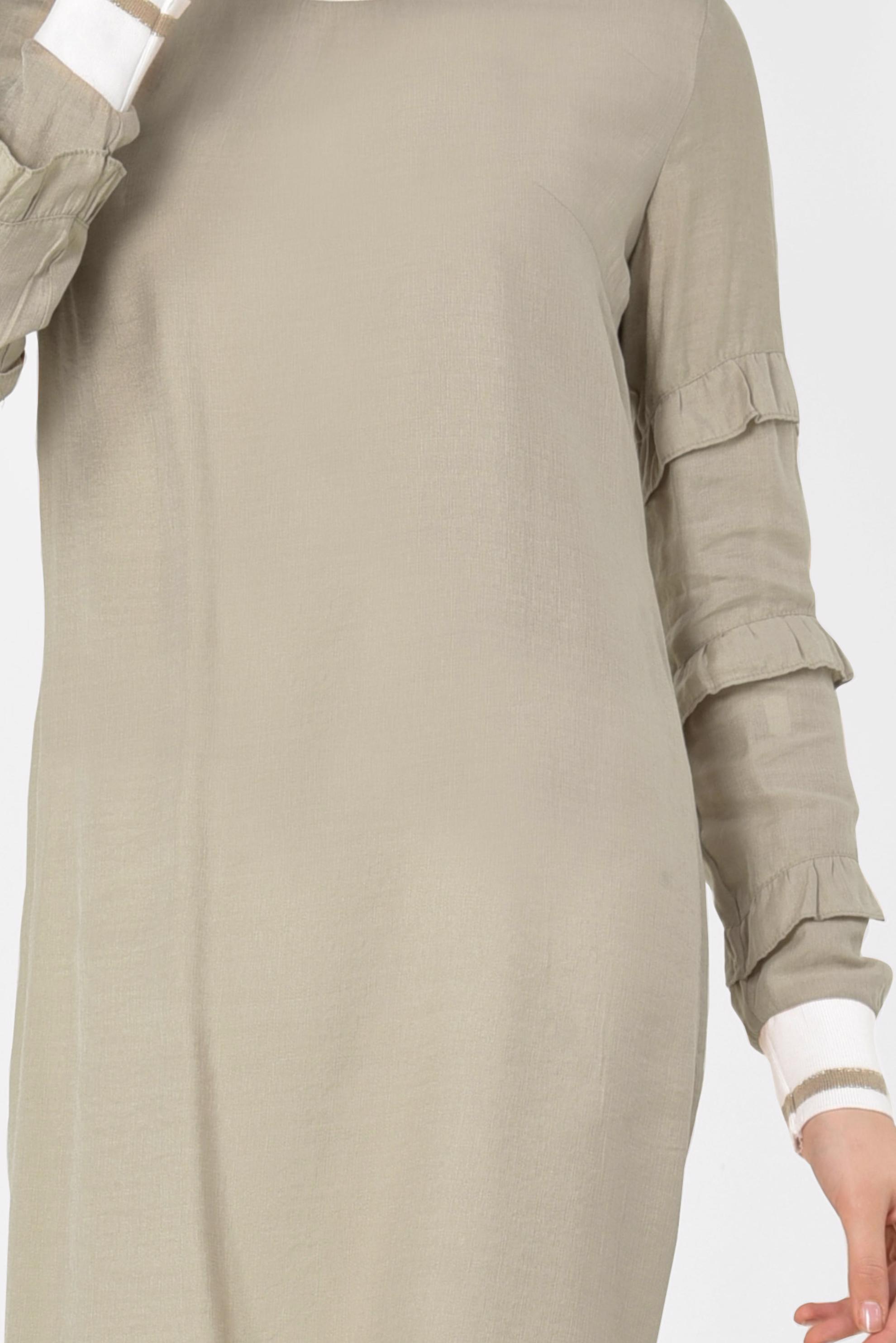 Tesettür giyim BEJ KOLLARI FIRFIRLI TUNİK 4385