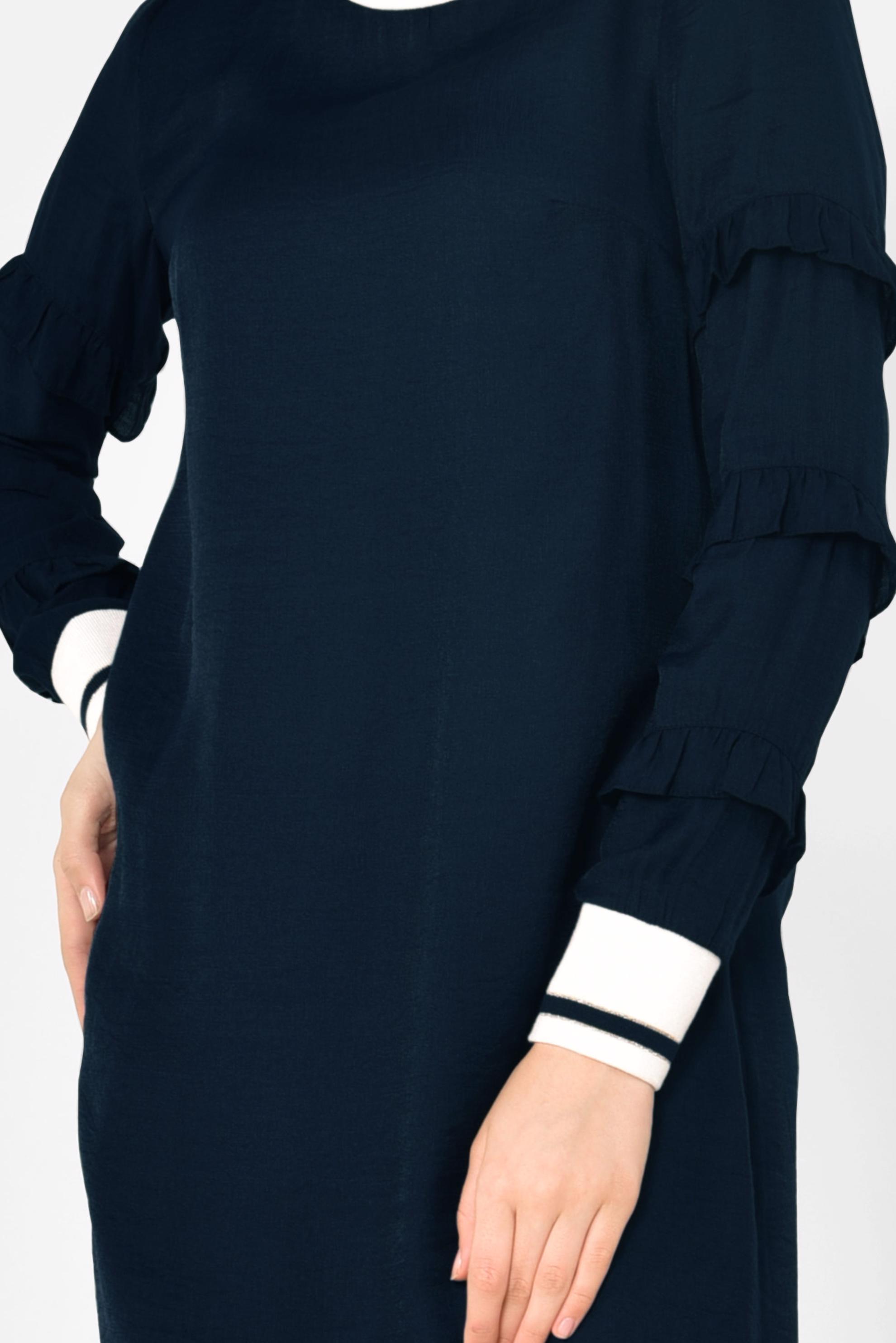 Tesettür giyim LACİVERT KOLLARI FIRFIRLI TUNİK 4385