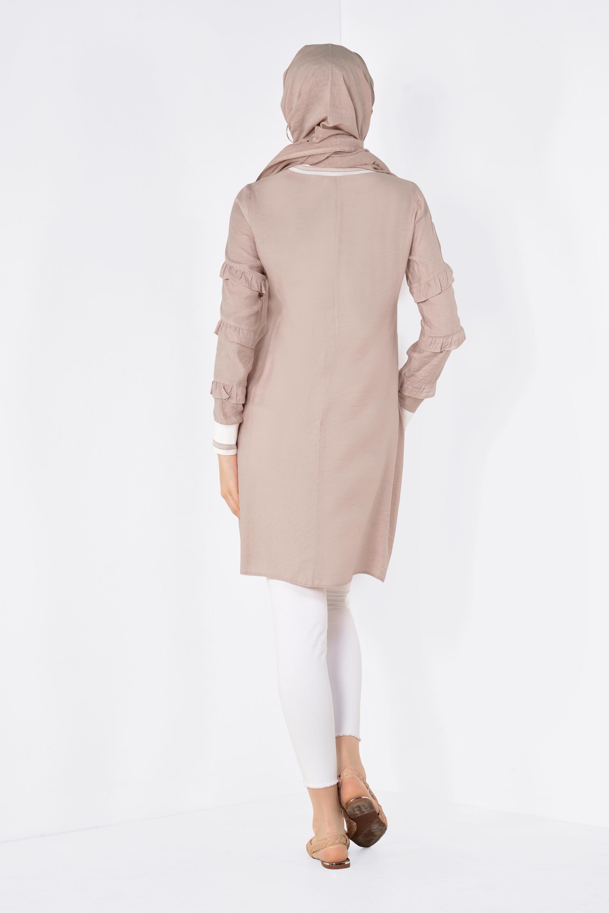 Tesettür giyim PUDRA KOLLARI FIRFIRLI TUNİK 4385