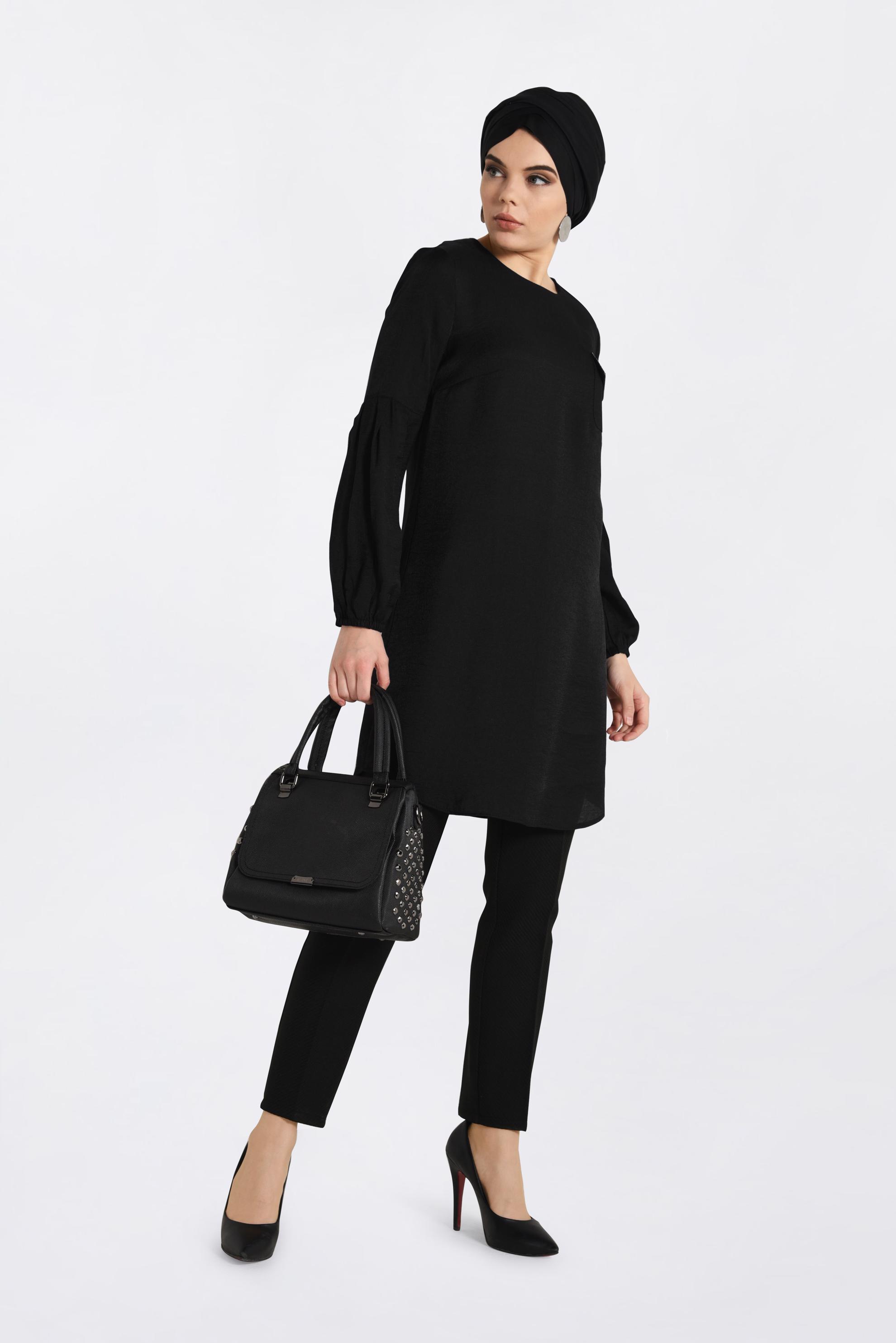 Tesettür giyim SİYAH PUL PAYETLİ TUNİK 4386