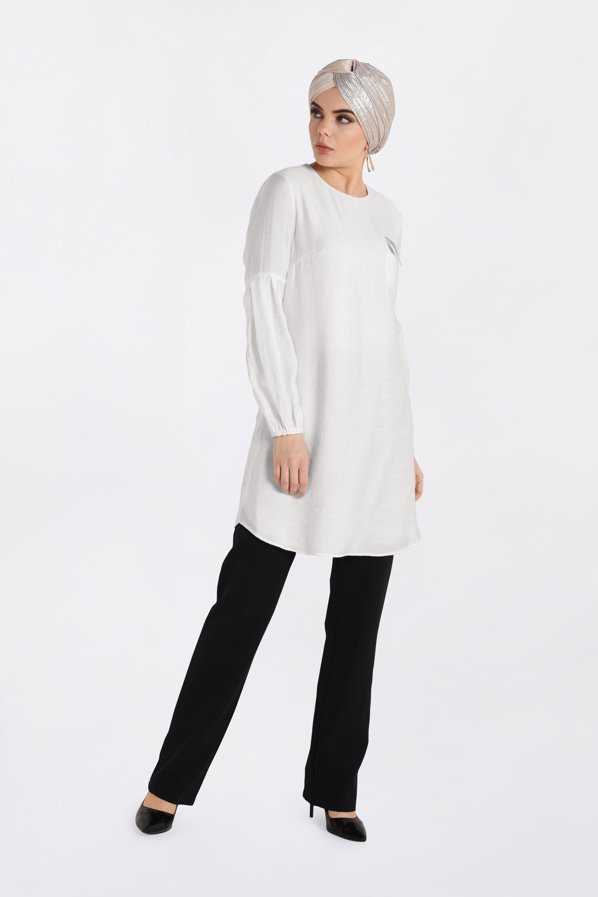 Tesettür giyim BEYAZ PUL PAYETLİ TUNİK 4386