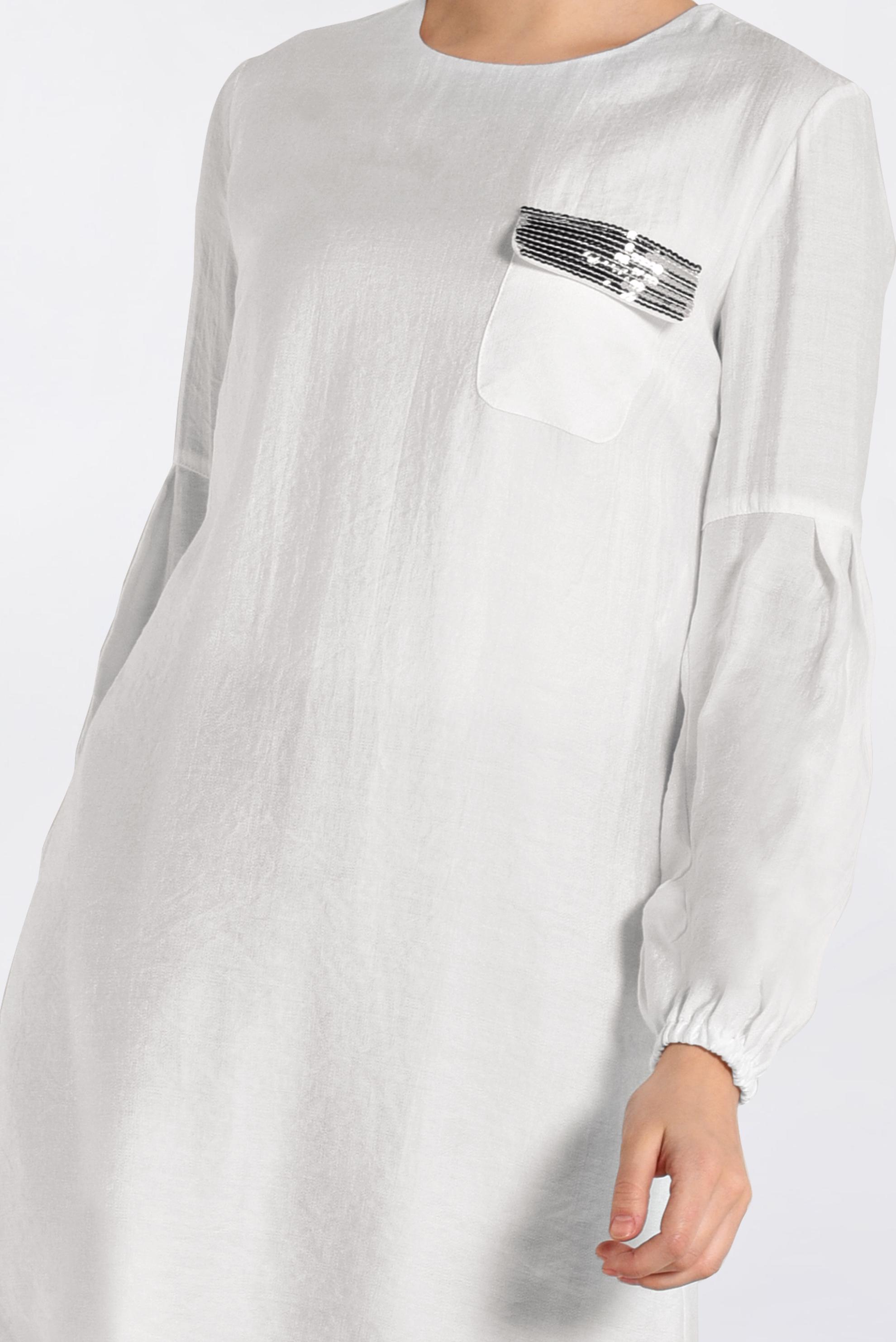 Tesettür giyim BEYAZ PUL PAYETLİ TUNİK 4386