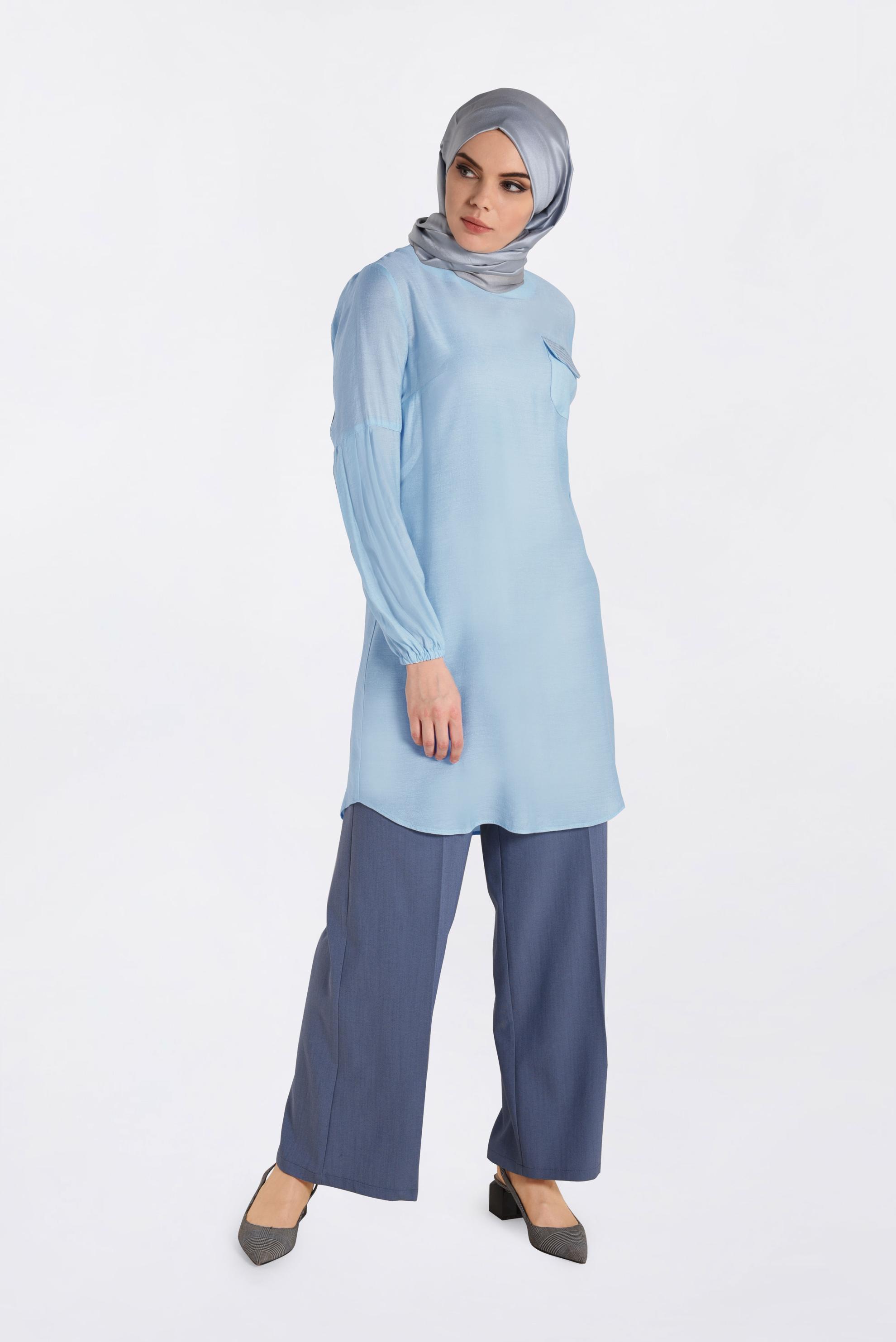 Tesettür giyim MAVİ PUL PAYETLİ TUNİK 4386